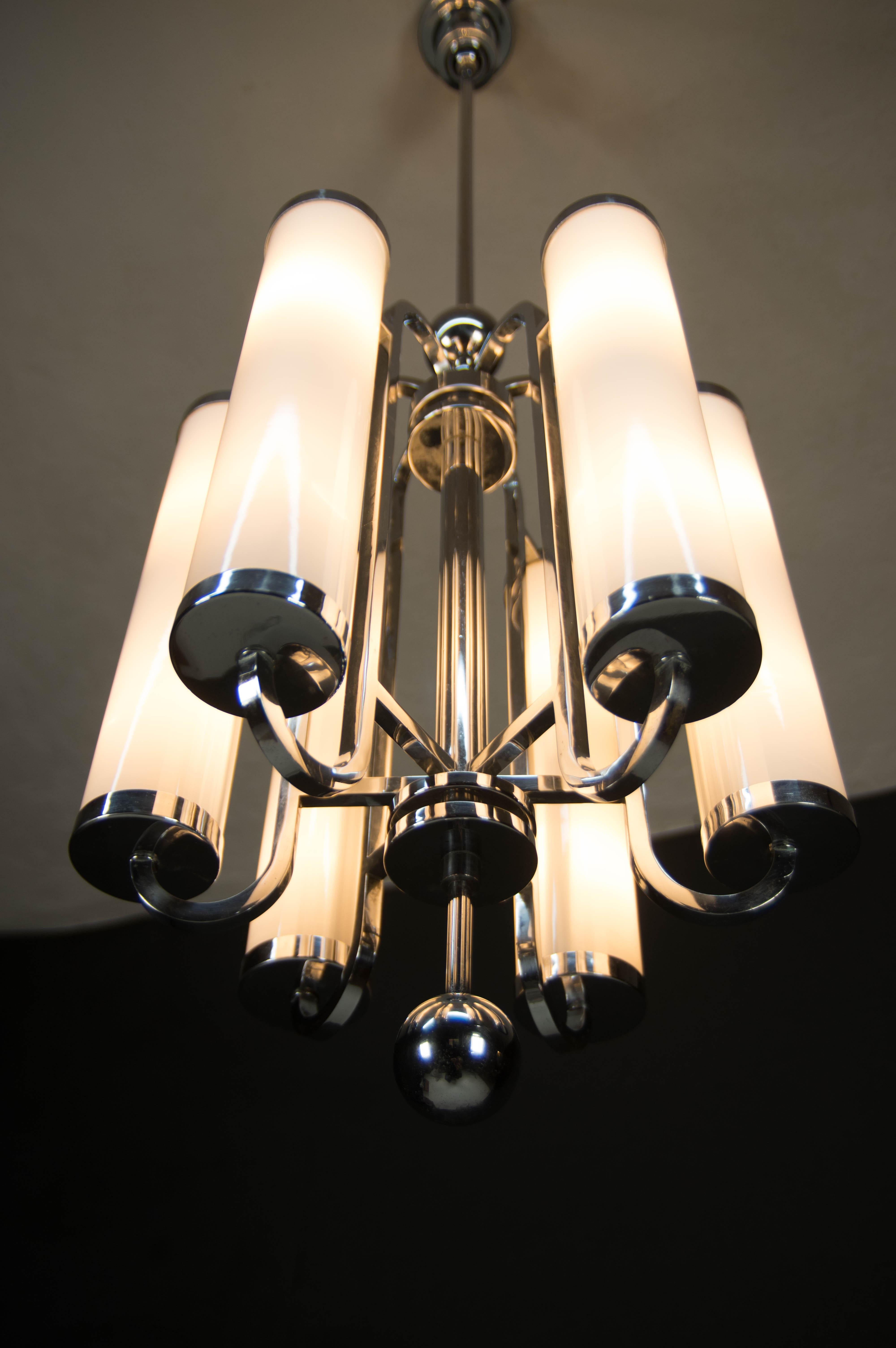 Large Bauhaus Chandelier with 6 Tubular Shades, 1930s 1