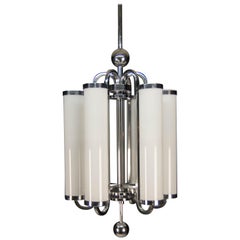 Large Bauhaus Chandelier with 6 Tubular Shades, 1930s