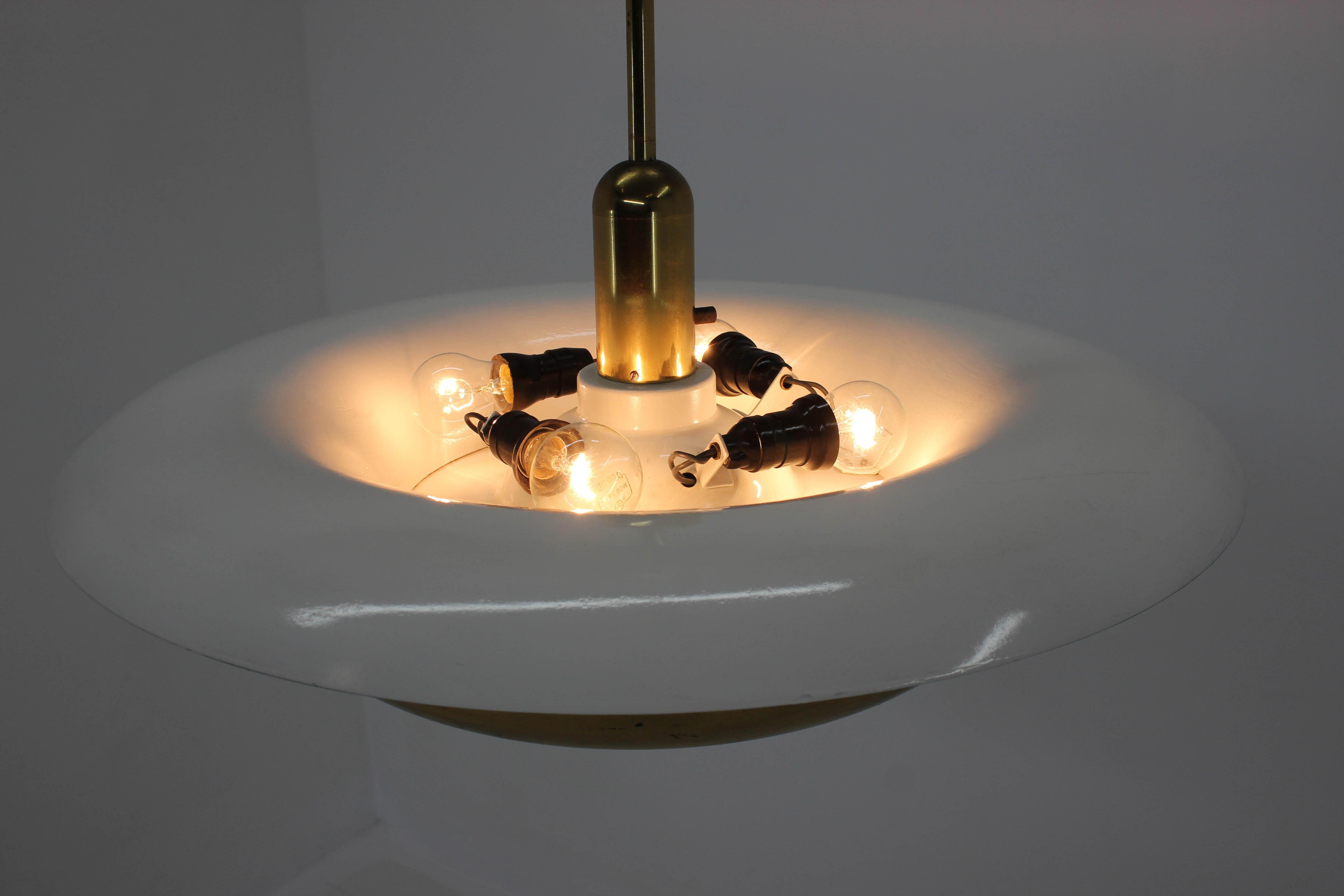 European Large Bauhaus Chandelier with Adjustable Central Bulb and Two Indirect Lights