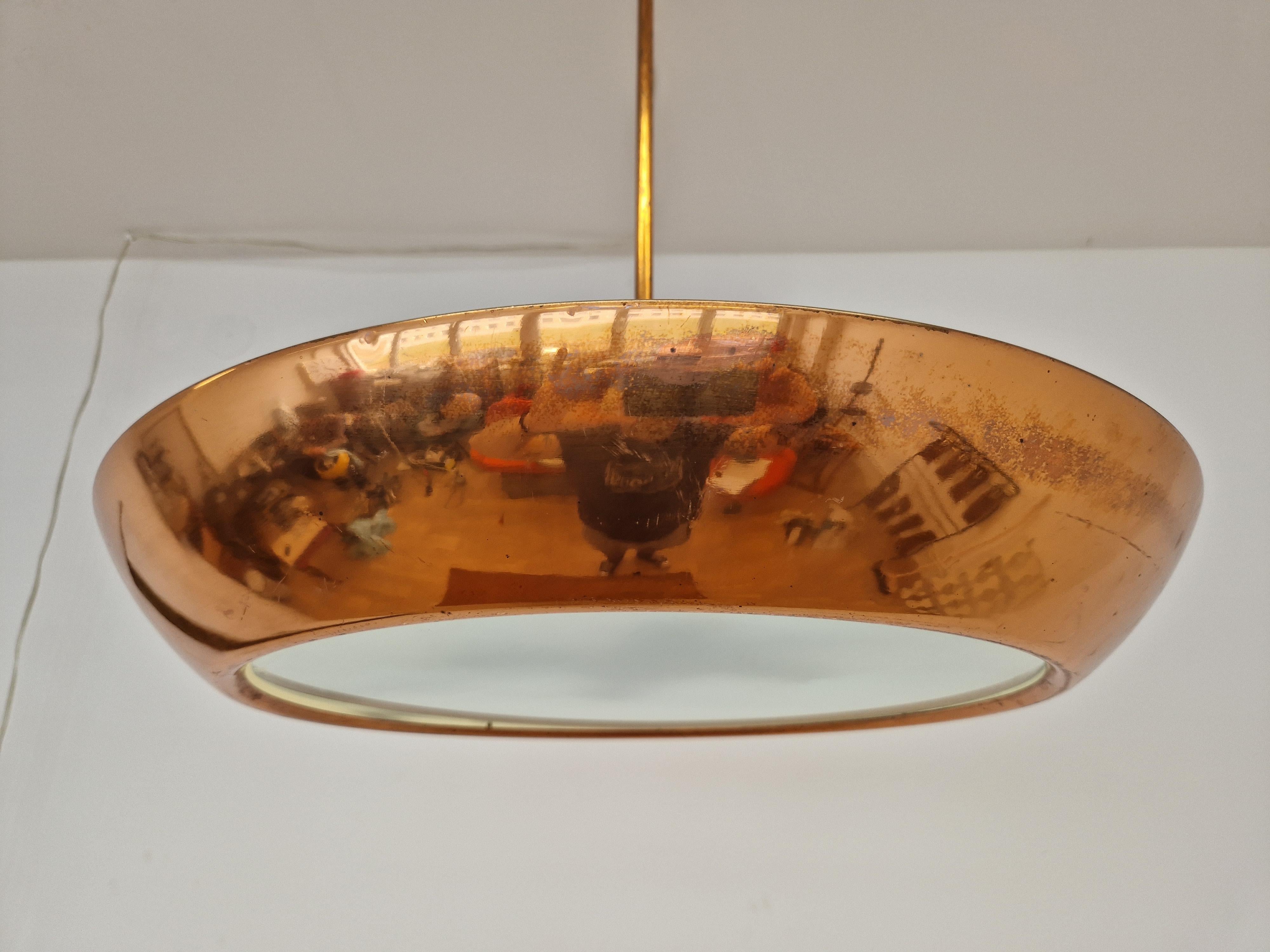 Czech Large Bauhaus / Functionalism / Art Deco Copper Pendant UFO, 1930s For Sale