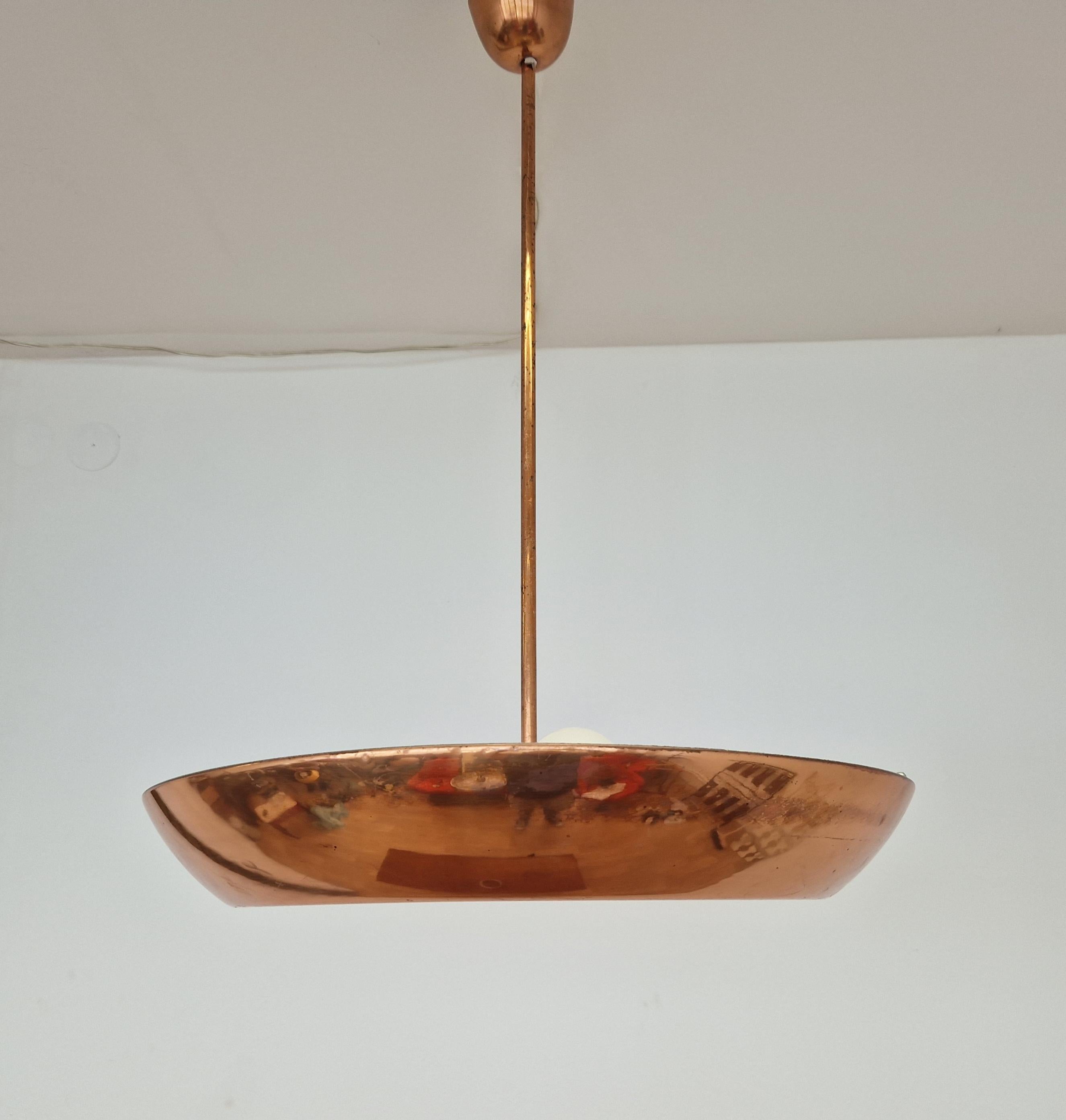 Large Bauhaus / Functionalism / Art Deco Copper Pendant UFO, 1930s In Good Condition For Sale In Praha, CZ