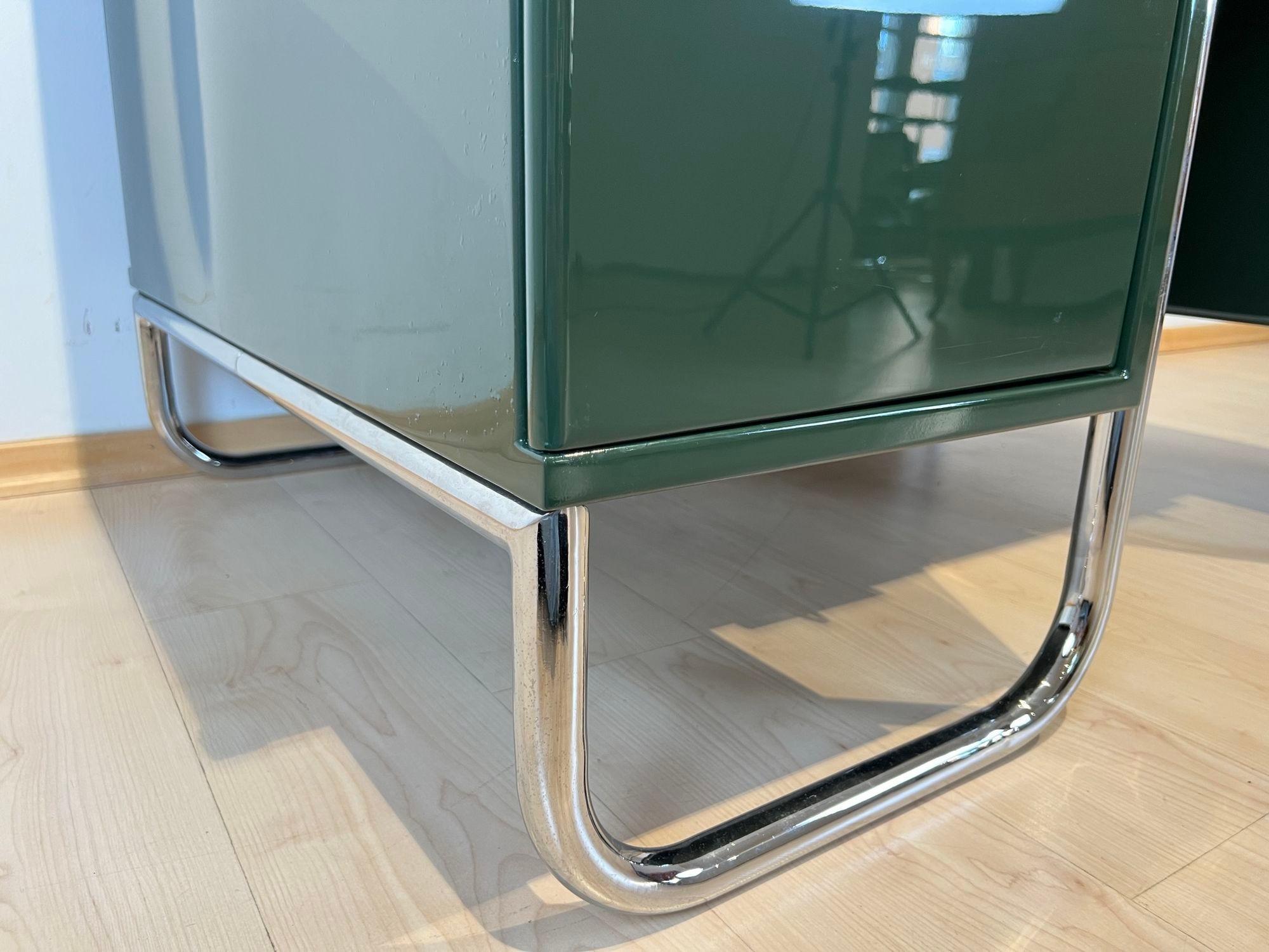 Large Bauhaus Partners Desk, Green Lacquer, Metal, Steeltube, Germany circa 1930 For Sale 7