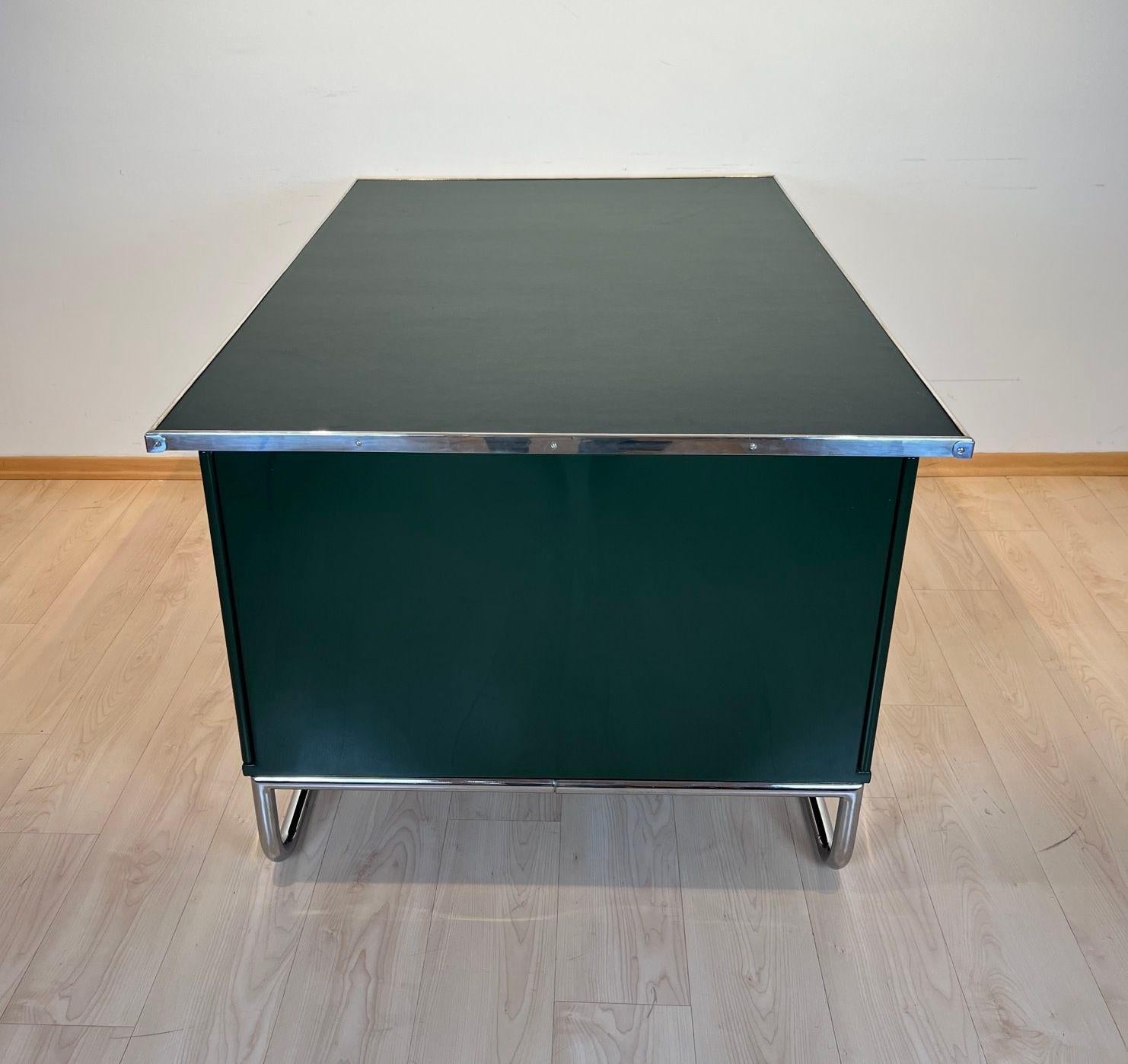 Large Bauhaus Partners Desk, Green Lacquer, Metal, Steeltube, Germany circa 1930 For Sale 8