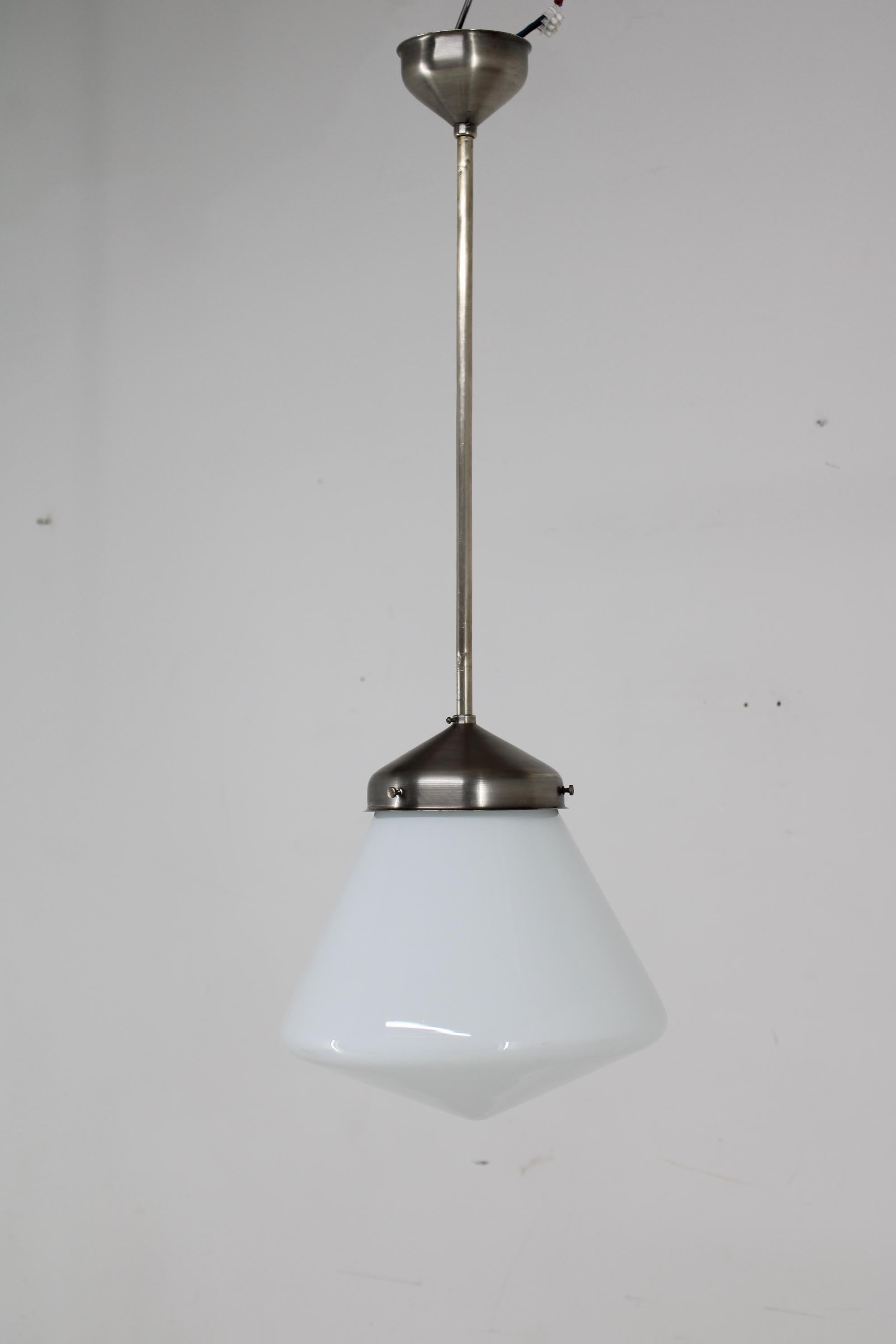 Opaline Glass Large Bauhaus Pendant Attributed to Marianne Brandt, 1930s For Sale