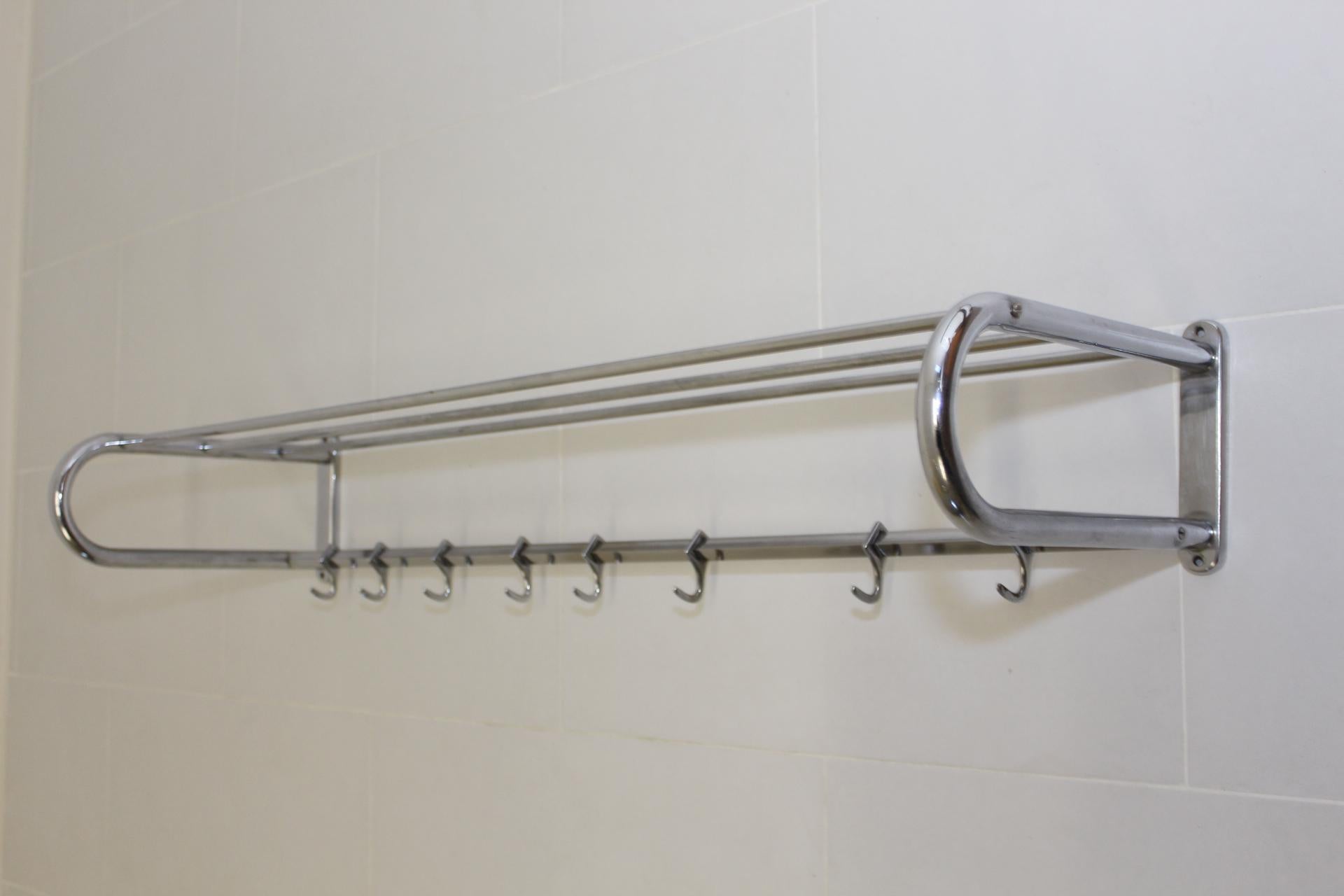 Large Bauhaus Style Chromed Brass Coat and Hat Rack, 1940s For Sale 1