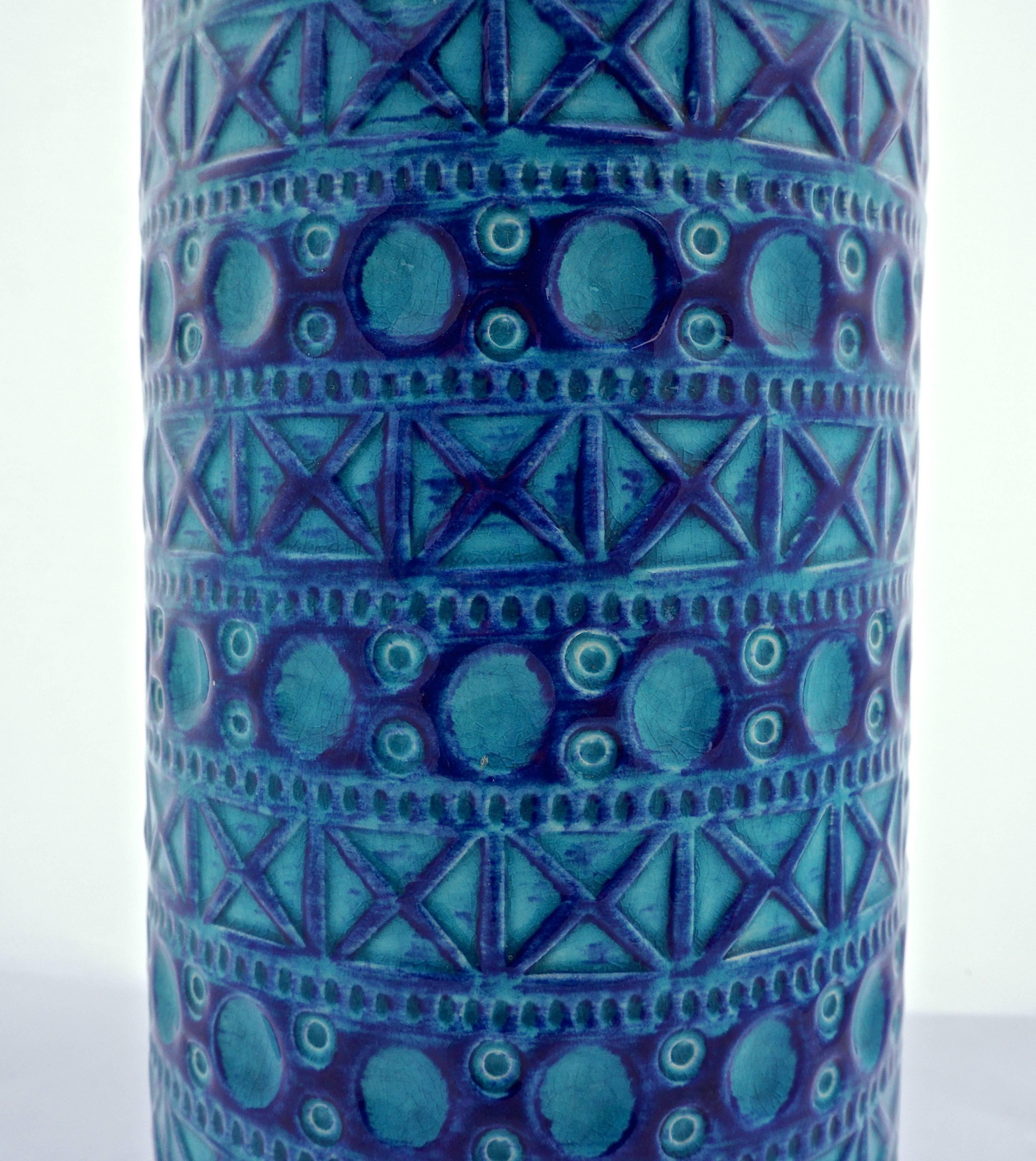 Women's or Men's Bay Keramik West Germany Large Pottery Blue and Turquoise Vase, circa 1970s