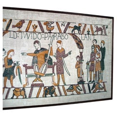 Large Bayeux Tapestry-Inspired Painted Panel on Jute Canvas, 20th Century