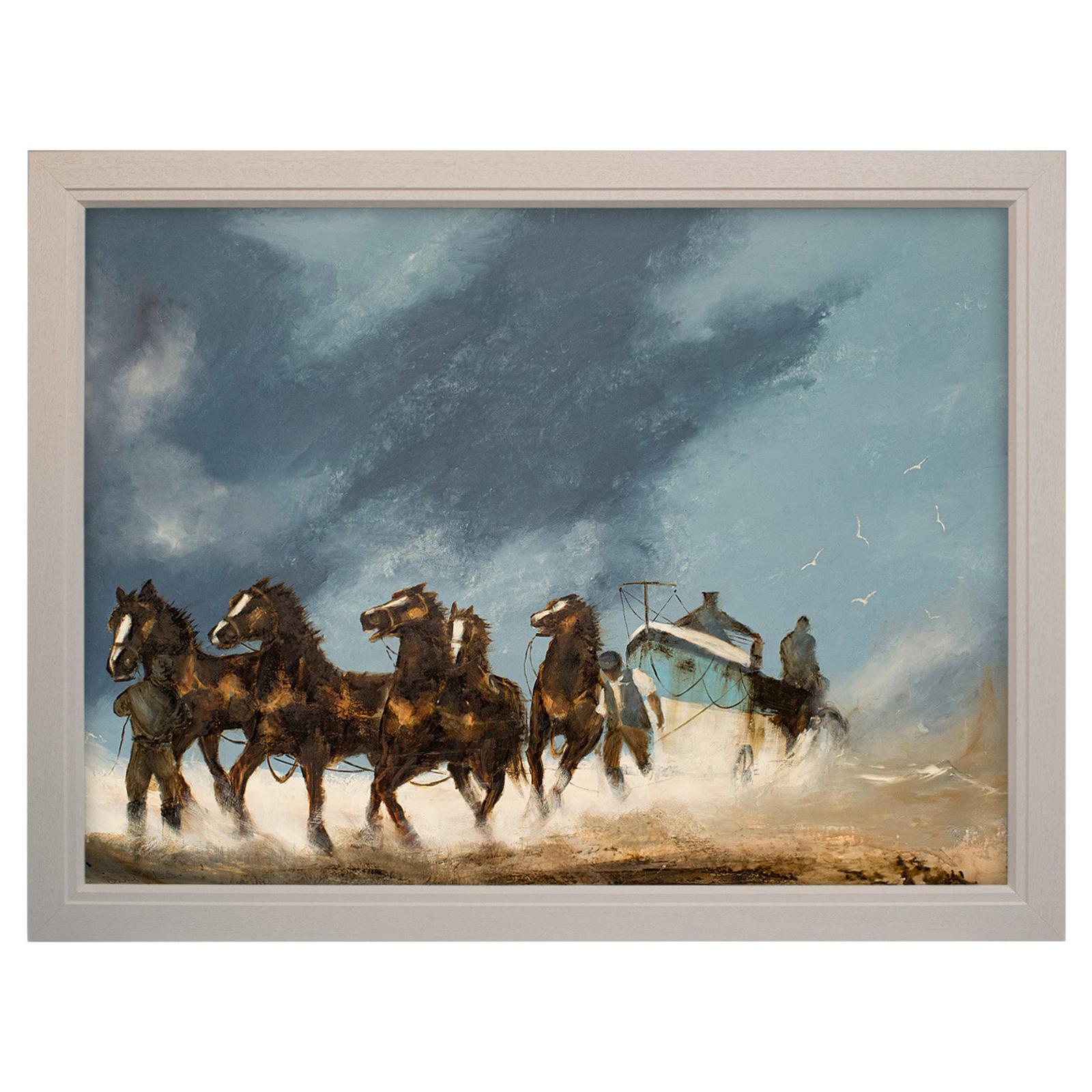 Large Beach Landscape Painting, Horses, Marine, Art, Original