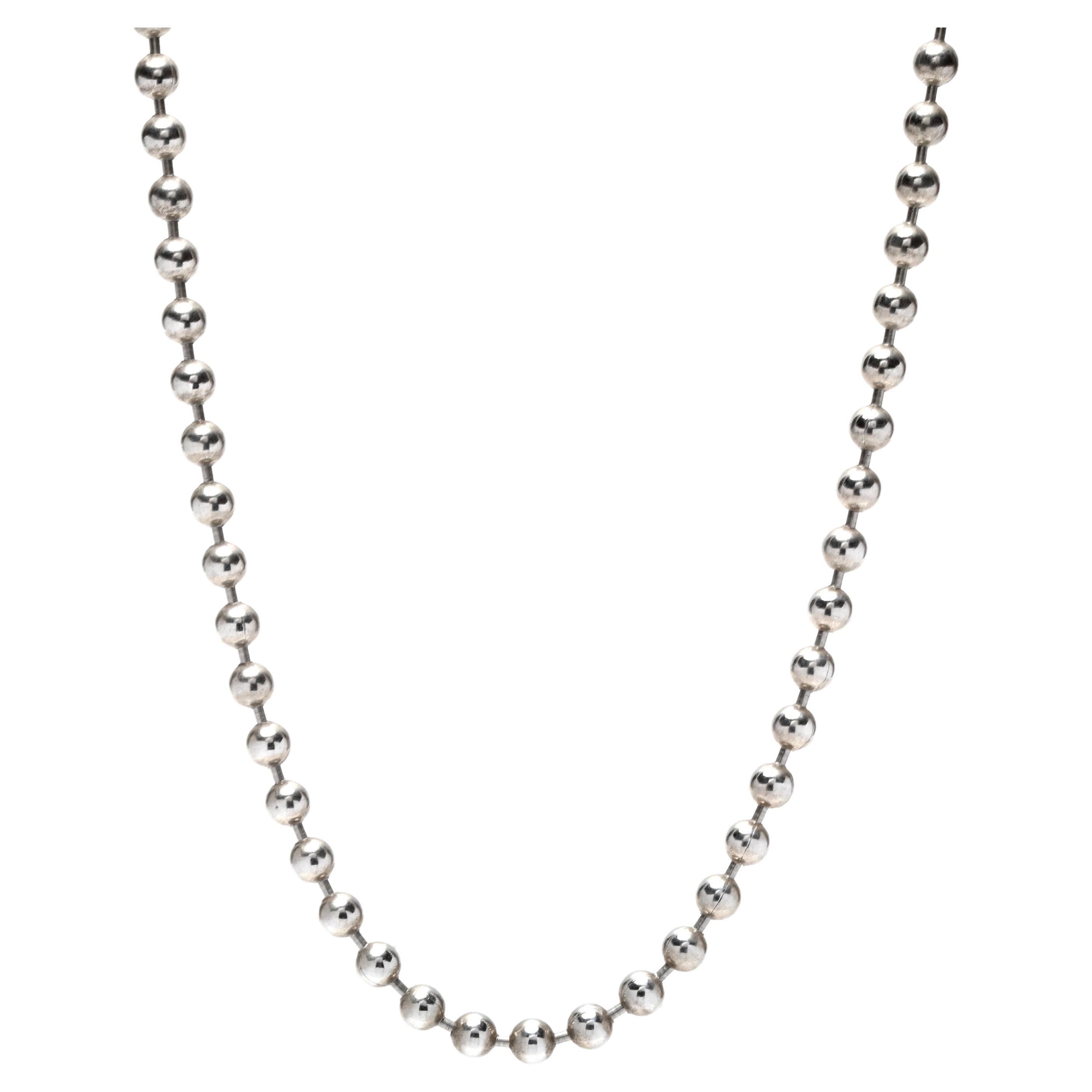 Large Bead Chain Necklace, Sterling Silver, Silver Bead For Sale