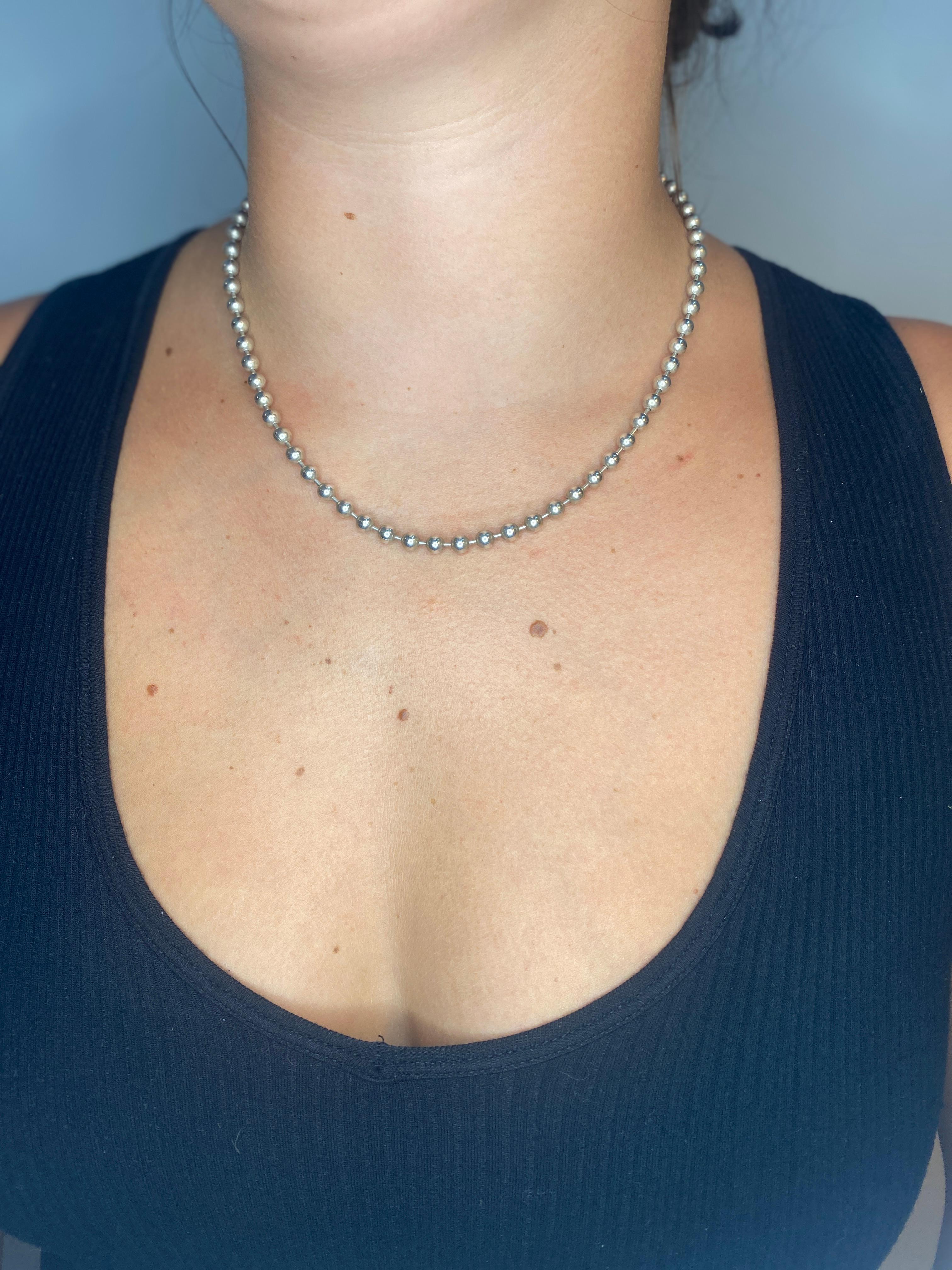 Große Perlenkette Halskette, Sterlingsilber, Silberperlenhalskette im Angebot 1