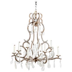 Large Beaded Chandelier Hung with Rock Crystal Pendants and Crystal Pendants