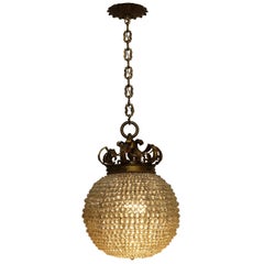  Large Beaded Hanging Ball Pendant Light Fixture, American, circa 1920