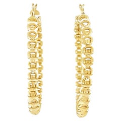 Large Beaded Hoop Earrings in Yellow Gold