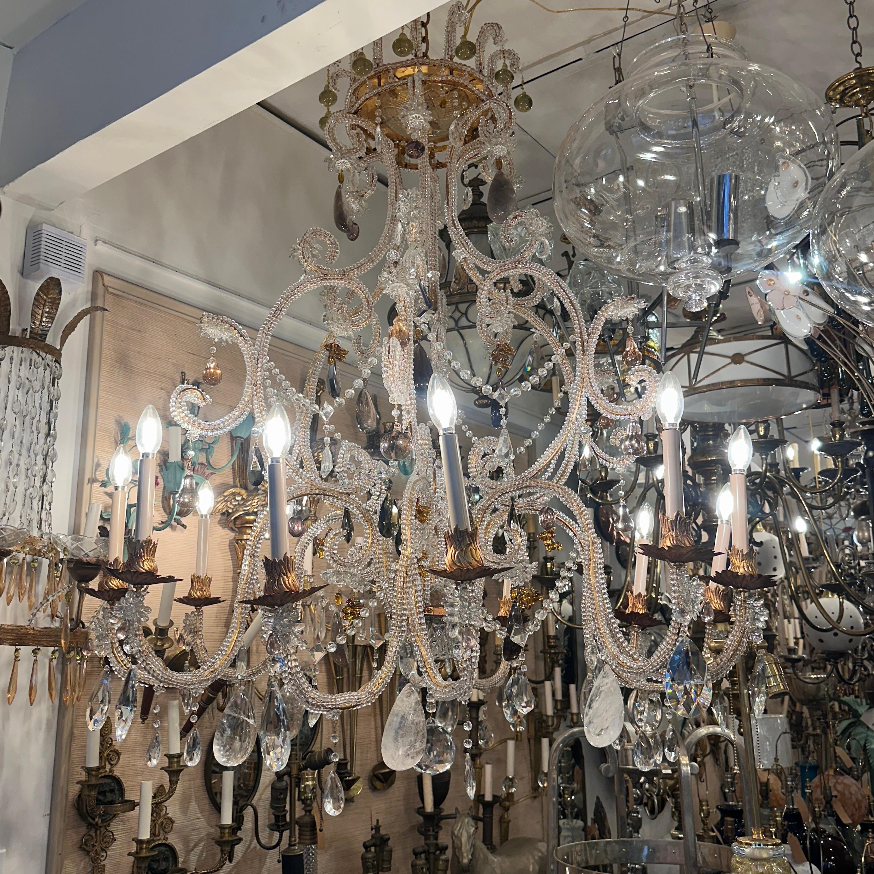 Large Beaded Rock Crystal Crystal Chandelier For Sale 8