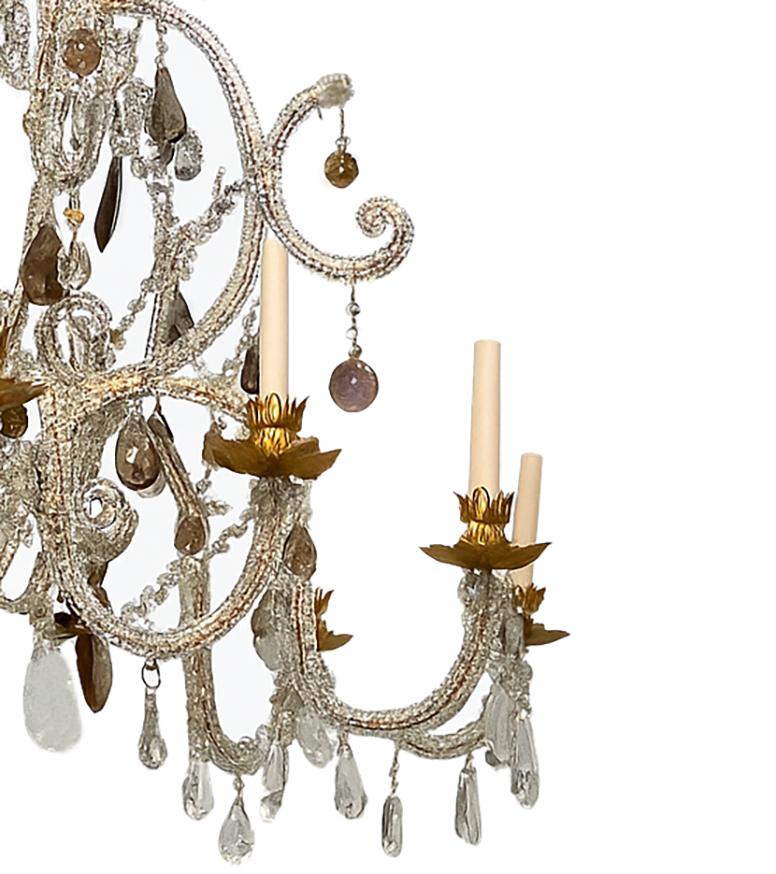French Large Beaded Rock Crystal Crystal Chandelier For Sale