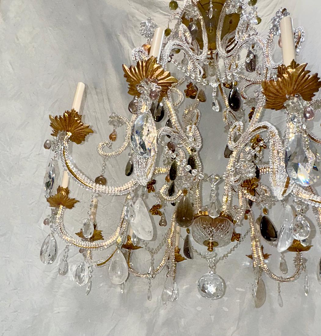 Large Beaded Rock Crystal Crystal Chandelier In Good Condition For Sale In New York, NY