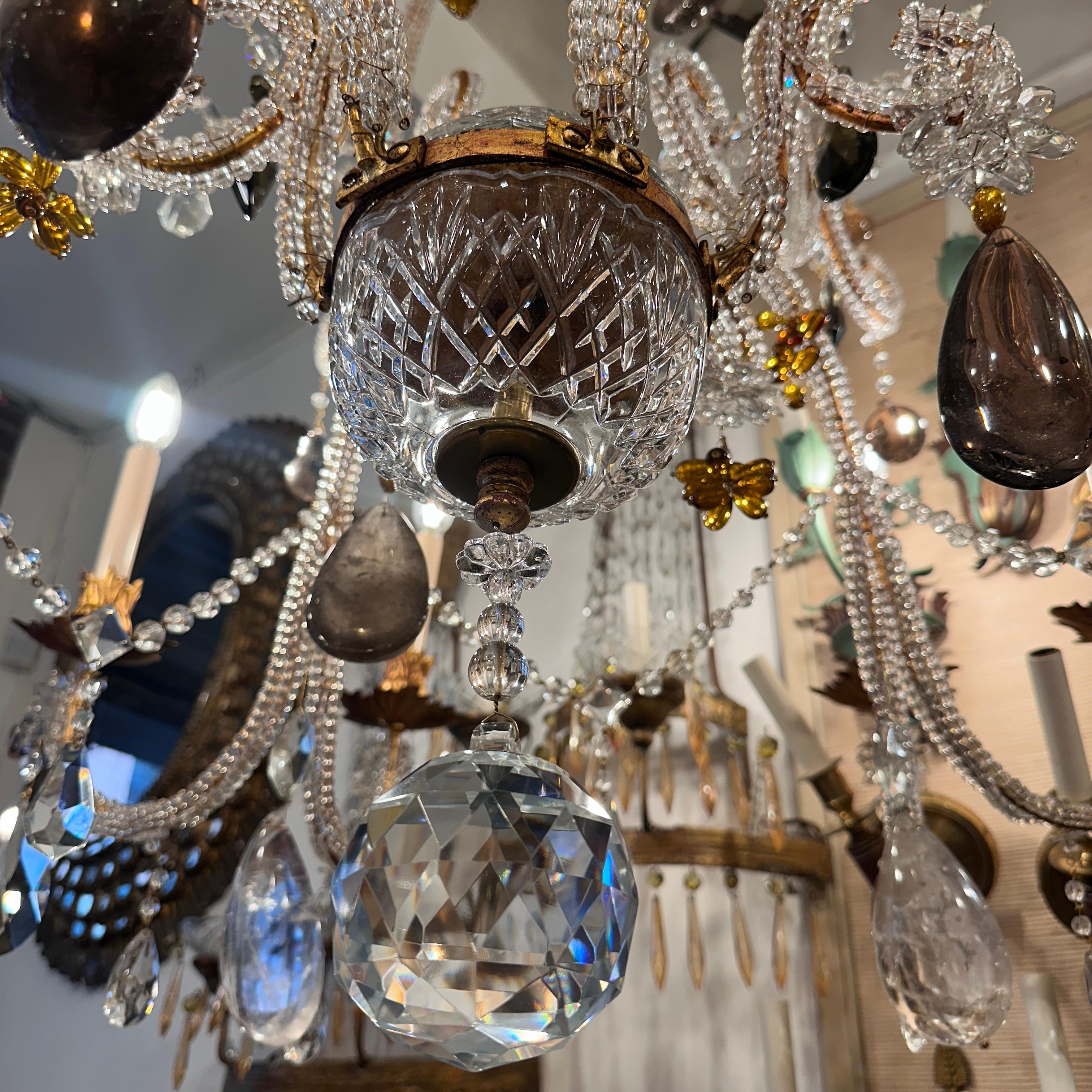 Mid-20th Century Large Beaded Rock Crystal Crystal Chandelier For Sale