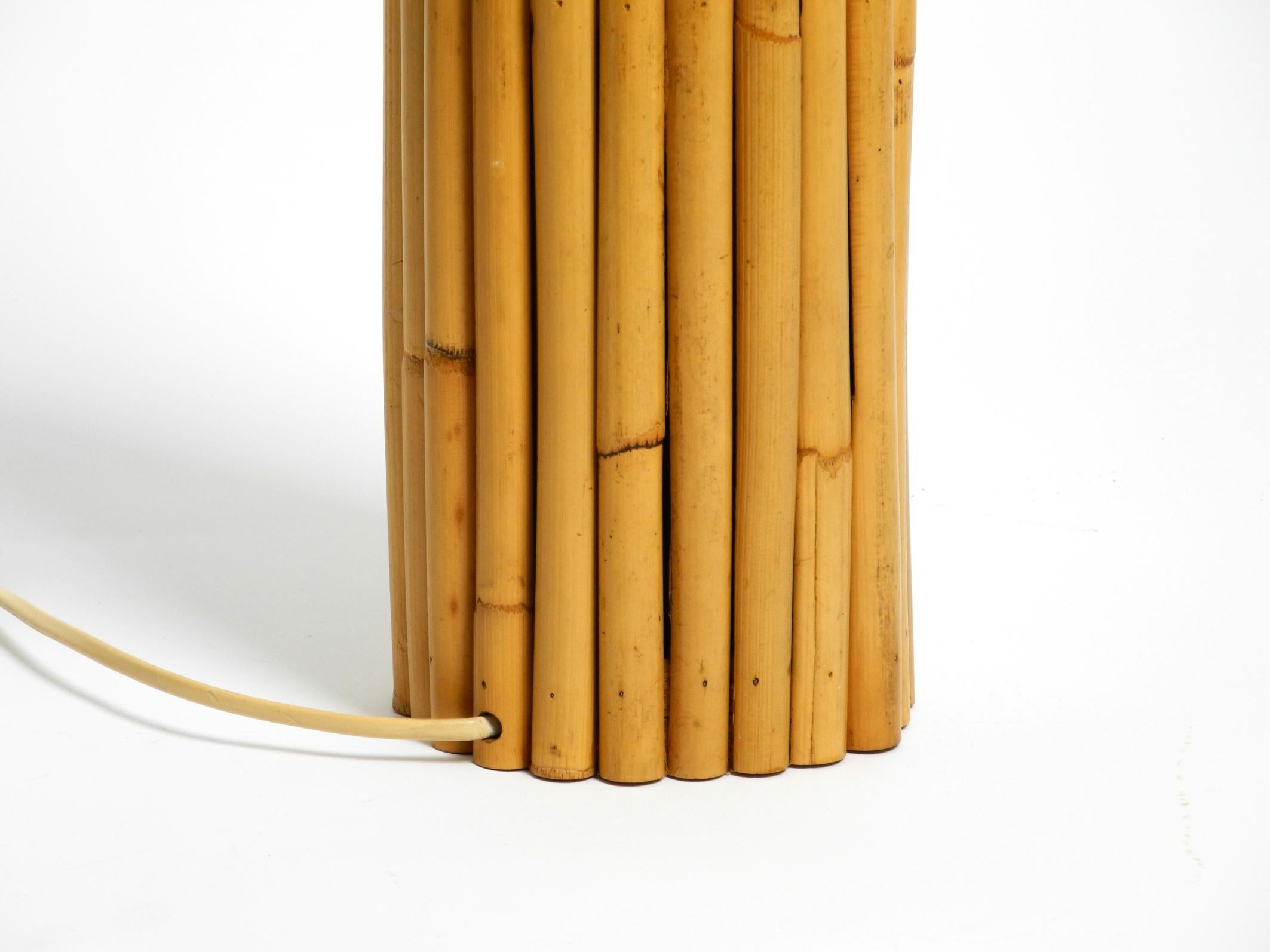 Large beautiful 1970s Italian bamboo table lamp with large oiled paper shade For Sale 7
