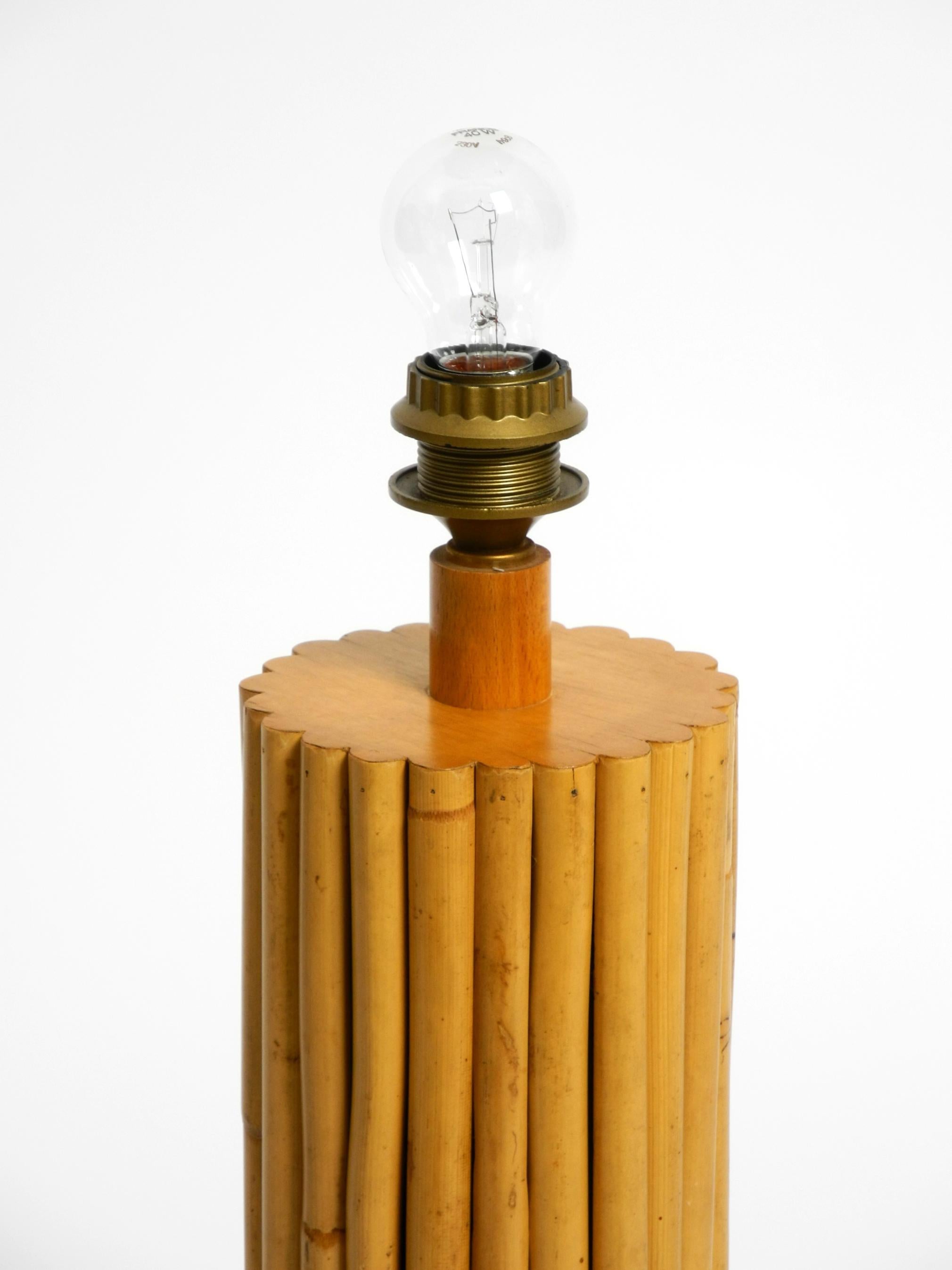 Large beautiful 1970s Italian bamboo table lamp with large oiled paper shade For Sale 8