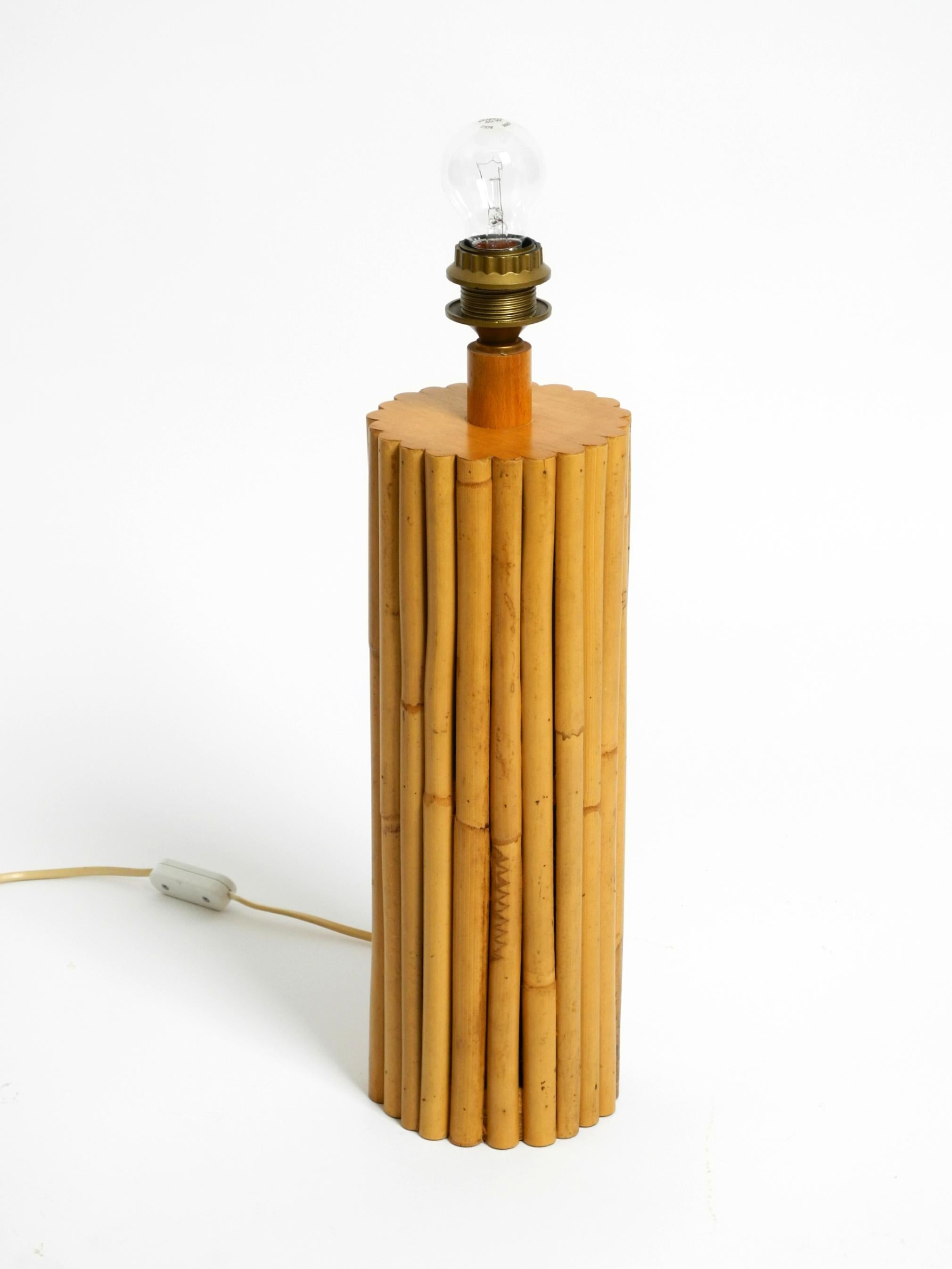 Large beautiful 1970s Italian bamboo table lamp with large oiled paper shade For Sale 9