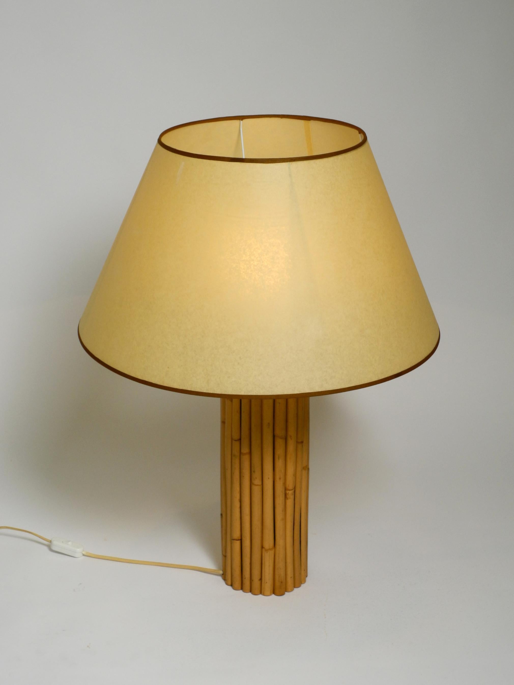 Large beautiful 1970s Italian bamboo table lamp with large oiled paper shade For Sale 10