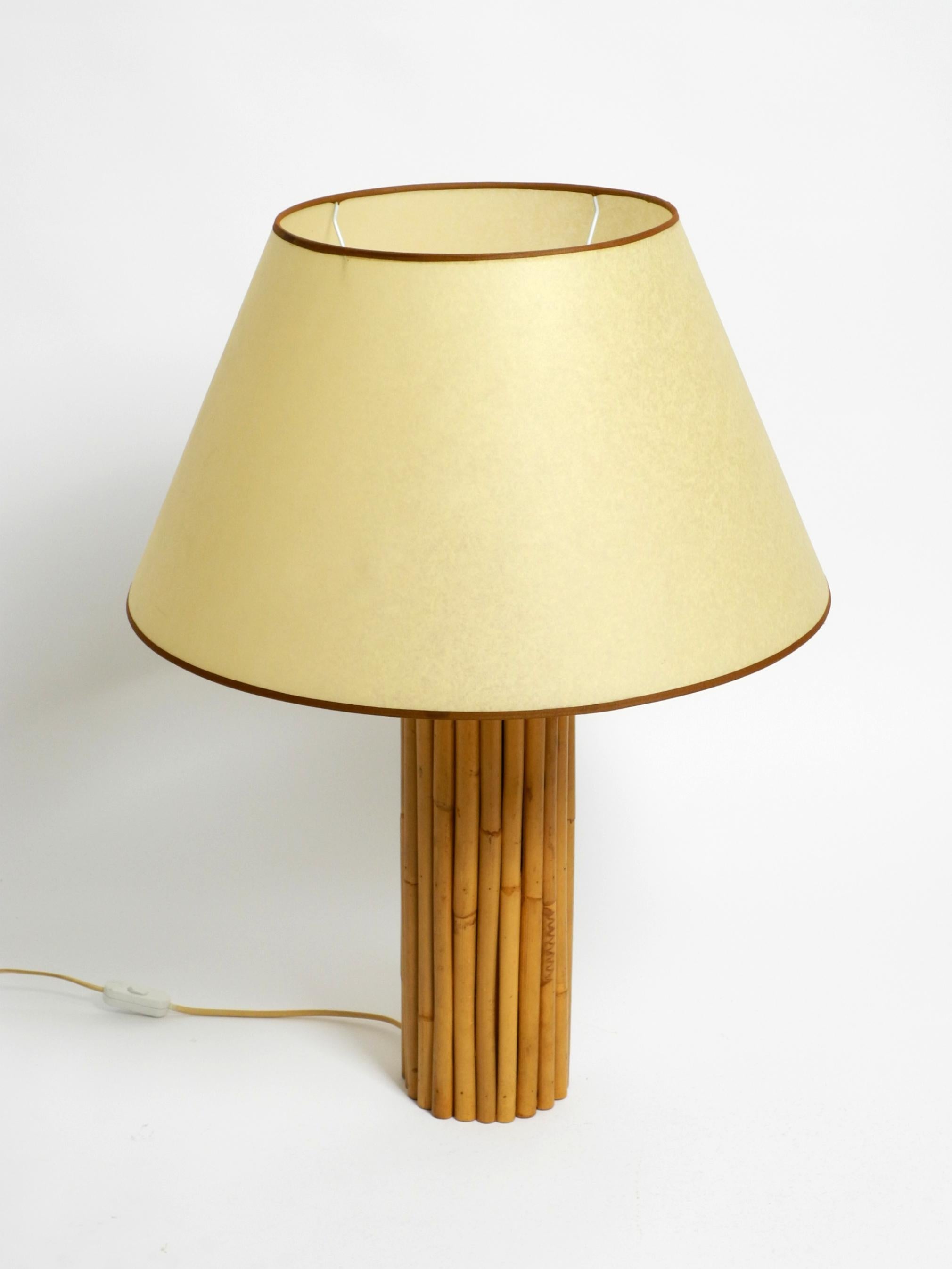 Large beautiful 1970s Italian bamboo table lamp with large oiled paper shade For Sale 11