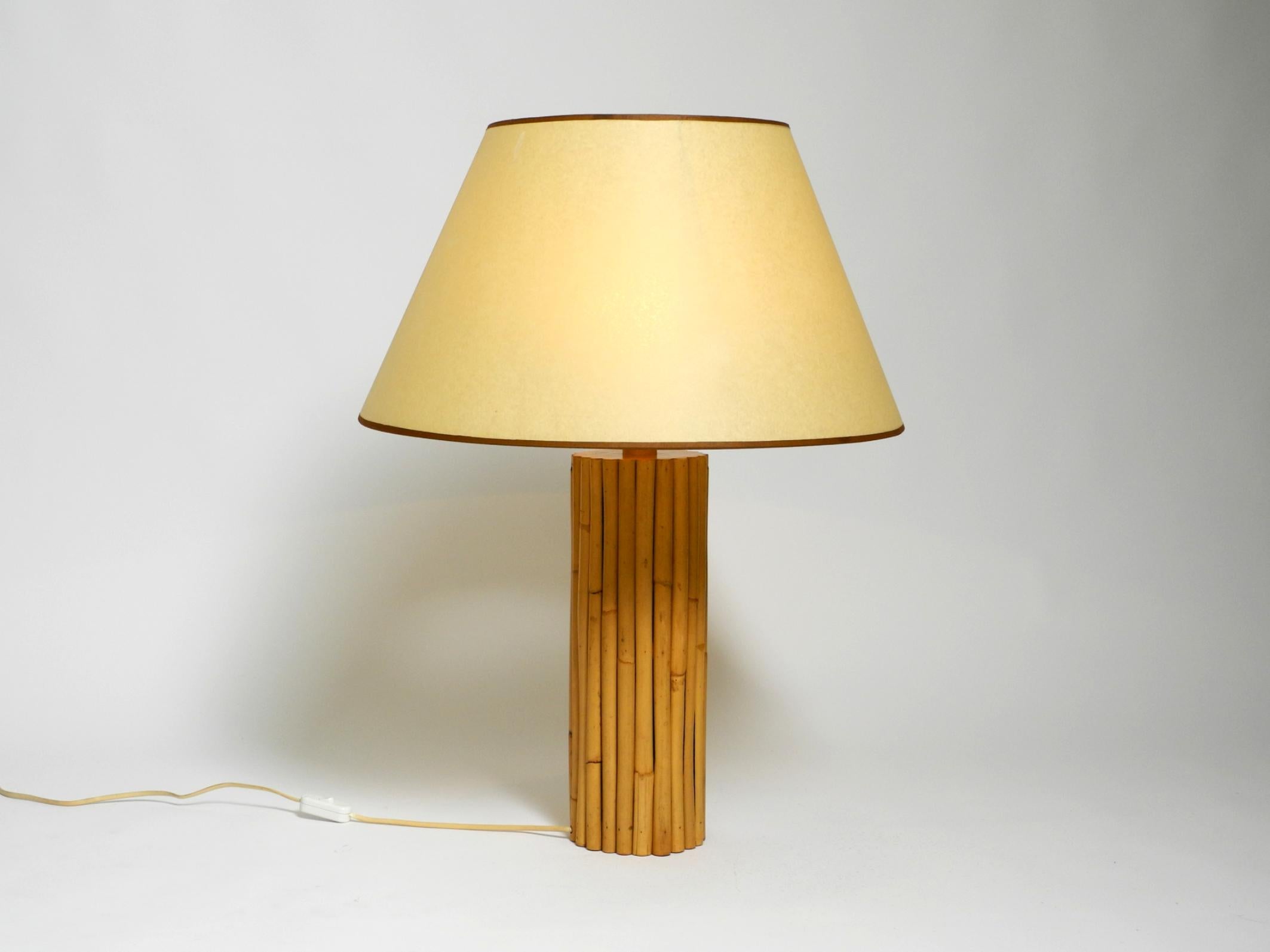 Large beautiful 1970s Italian bamboo table lamp with large oiled paper shade For Sale 12