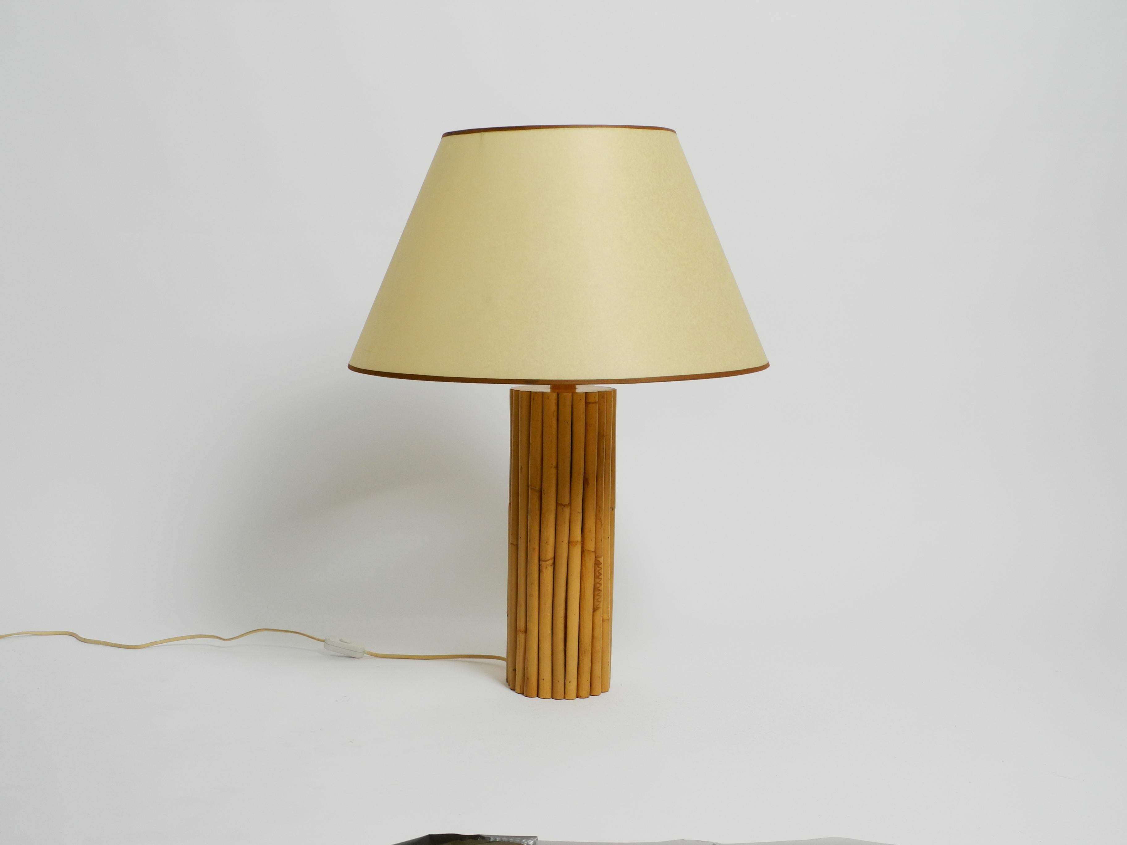 Large beautiful 1970s Italian bamboo table lamp with large oiled paper shade For Sale 13