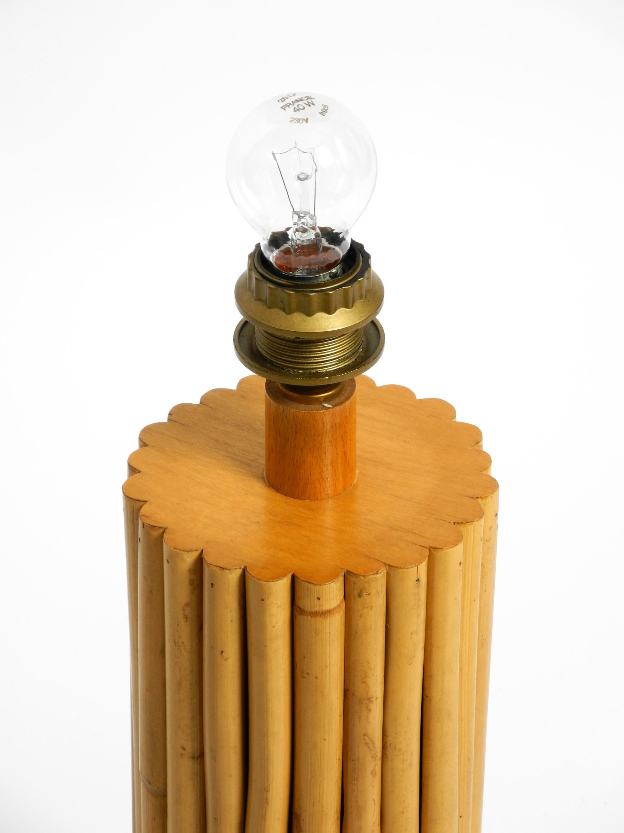 Large beautiful 1970s Italian bamboo table lamp with large oiled paper shade For Sale 1