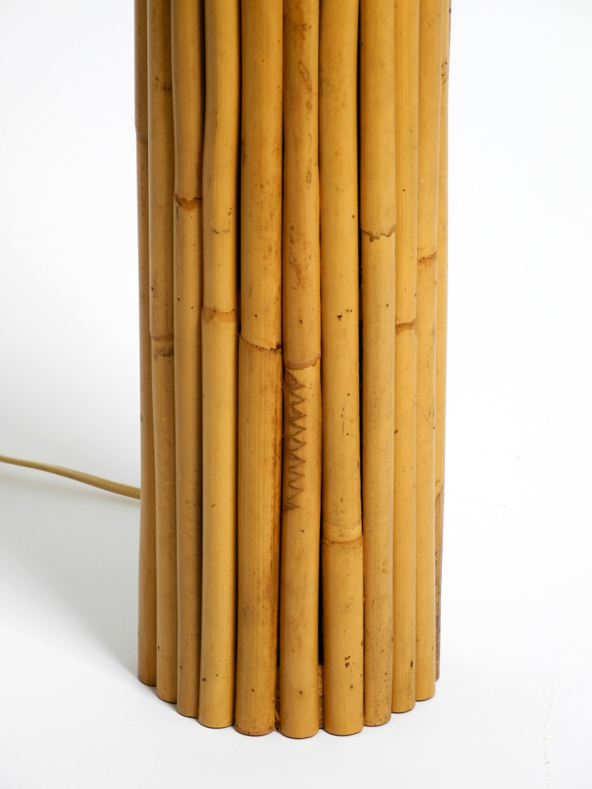Large beautiful 1970s Italian bamboo table lamp with large oiled paper shade For Sale 2