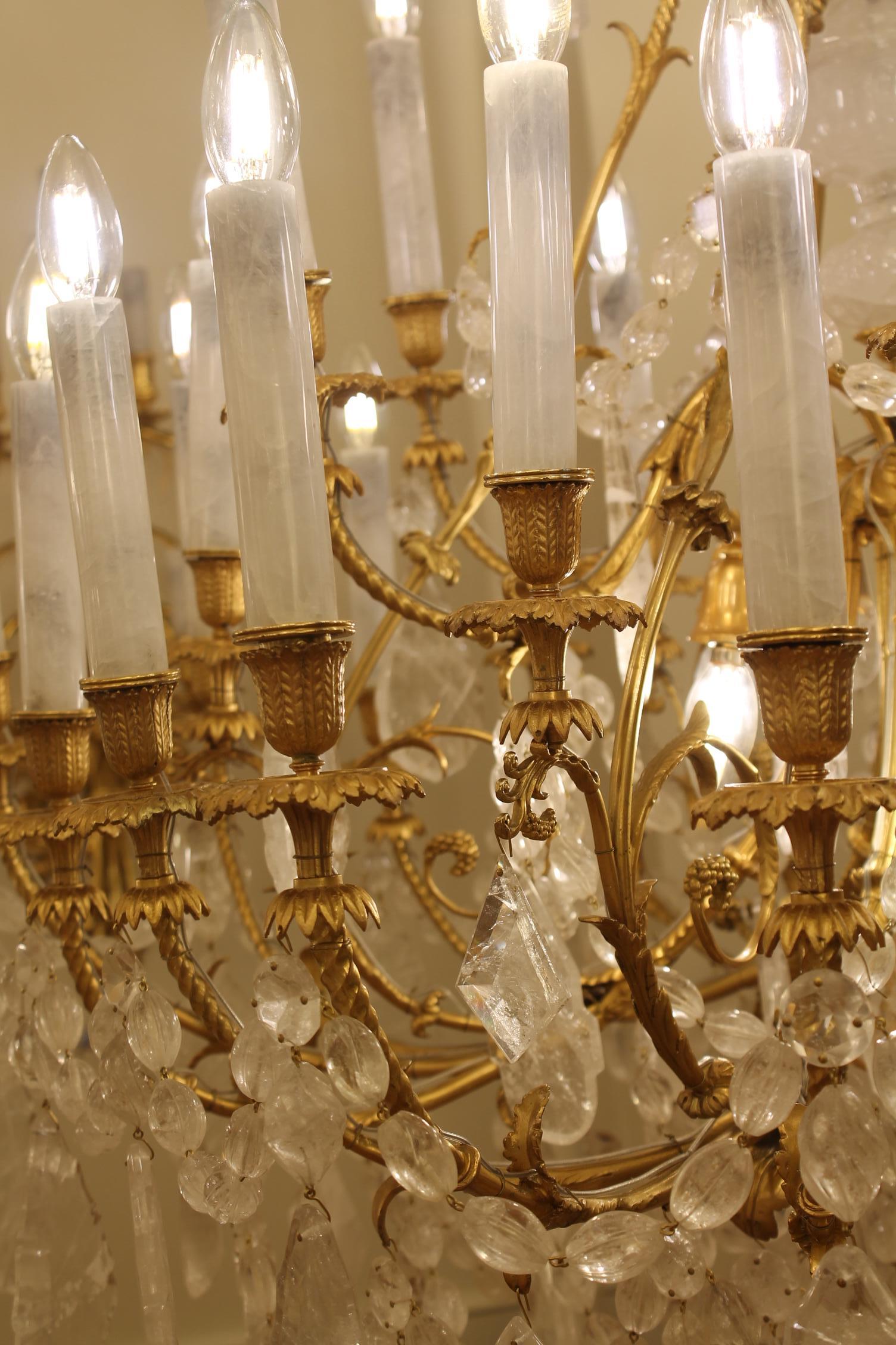 Large beautiful bronze and Rock Crystal French Baccarat chandelier with 36 light For Sale 7