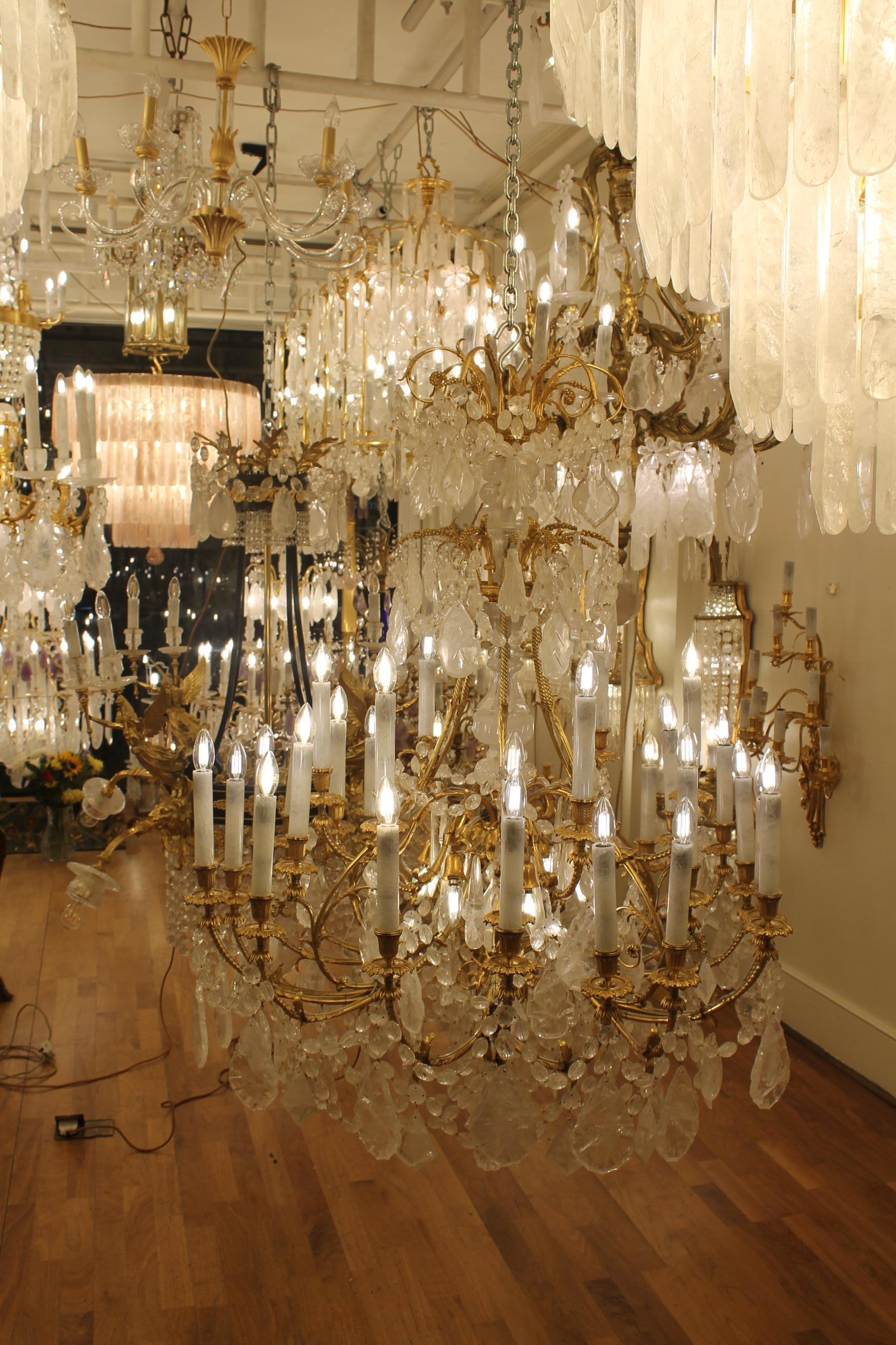 Bronze Large beautiful bronze and Rock Crystal French Baccarat chandelier with 36 light For Sale