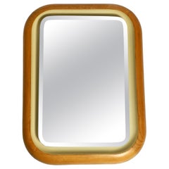Großer schöner italienischer minimalistischer 60er-Jahre-Wandspiegel aus Eichenholz mit hinterleuchteter Rückseite