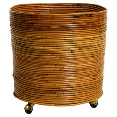 Large Beautiful Mid-Century Modern Italian Bamboo Plant Pot with Wheels