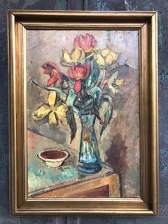 Large Beautiful Oil on Canvas of a Flower Setup from 1936 by Ludvig Jacobsen