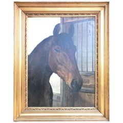 Large Beautiful Oil on Canvas of a Horse Portrait by Hans Christian Caspersen