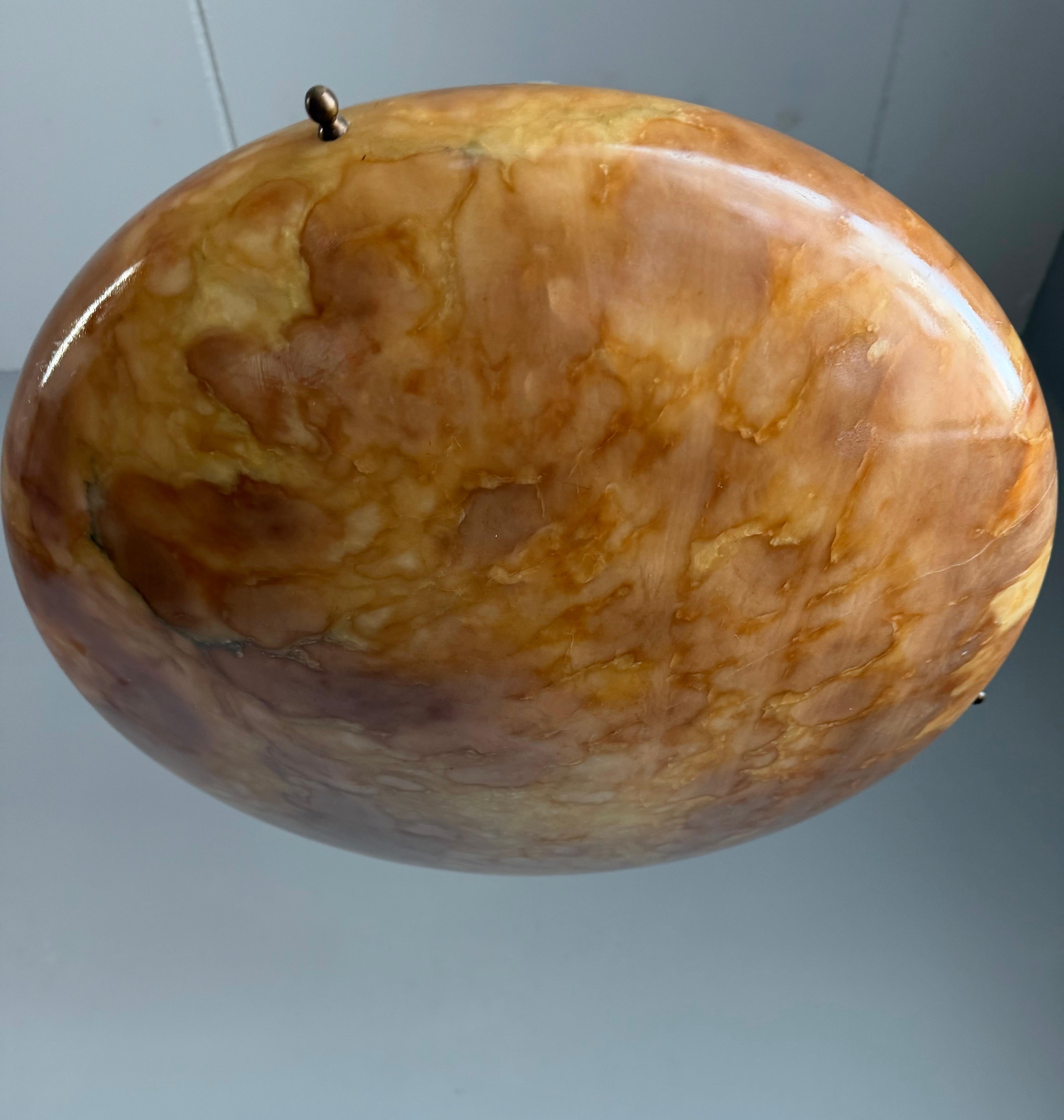 XX secolo Large Beautiful Timeless & Colorful Alabaster & Bronze Chandelier Pendant Light in vendita