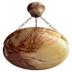 Large Beautiful Timeless & Colorful Alabaster & Bronze Chandelier /Pendant Light