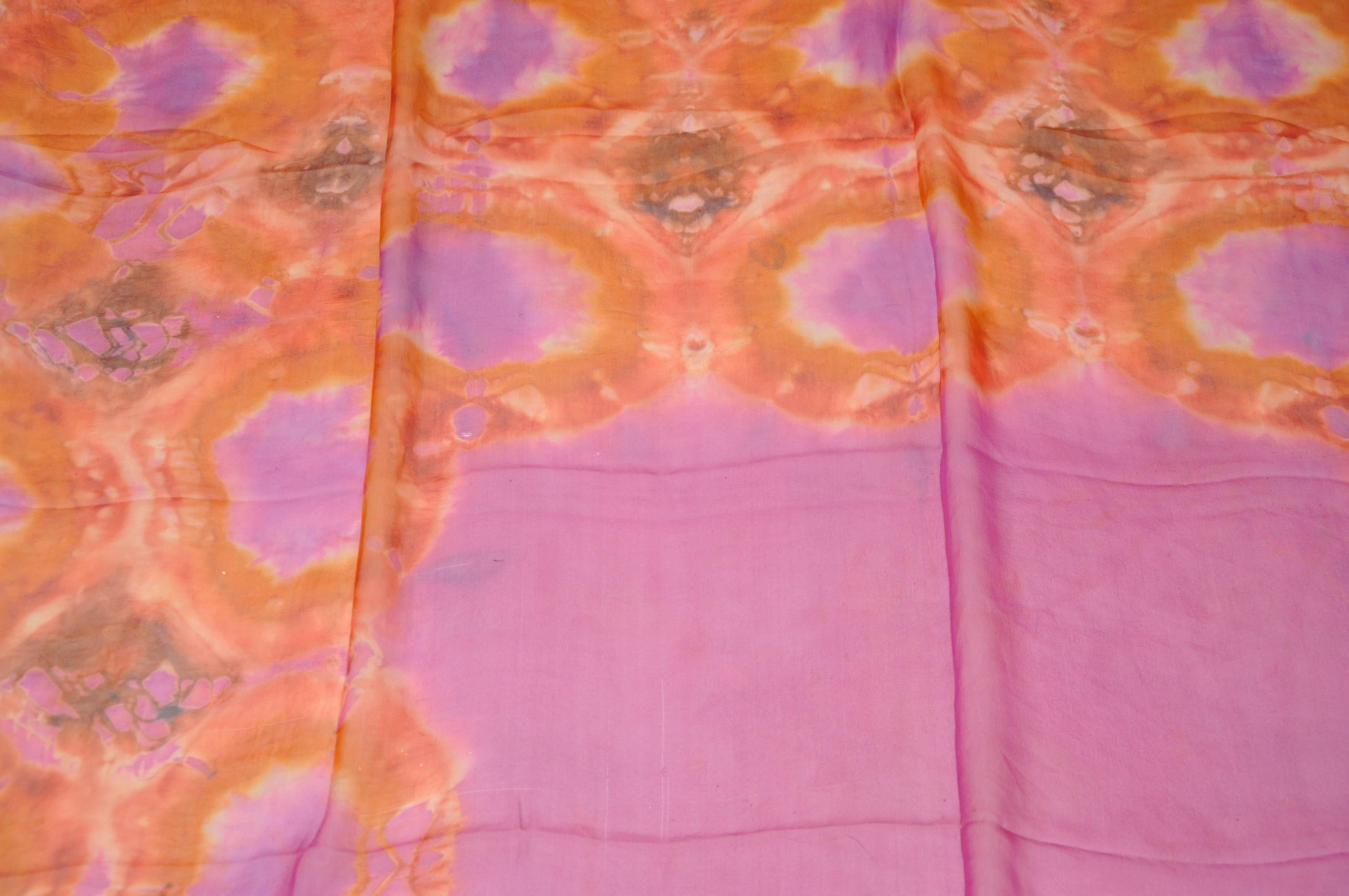 Large Beautifully Multi-Color Tied-Dyed Silk Chiffon Scarf In Good Condition For Sale In New York, NY