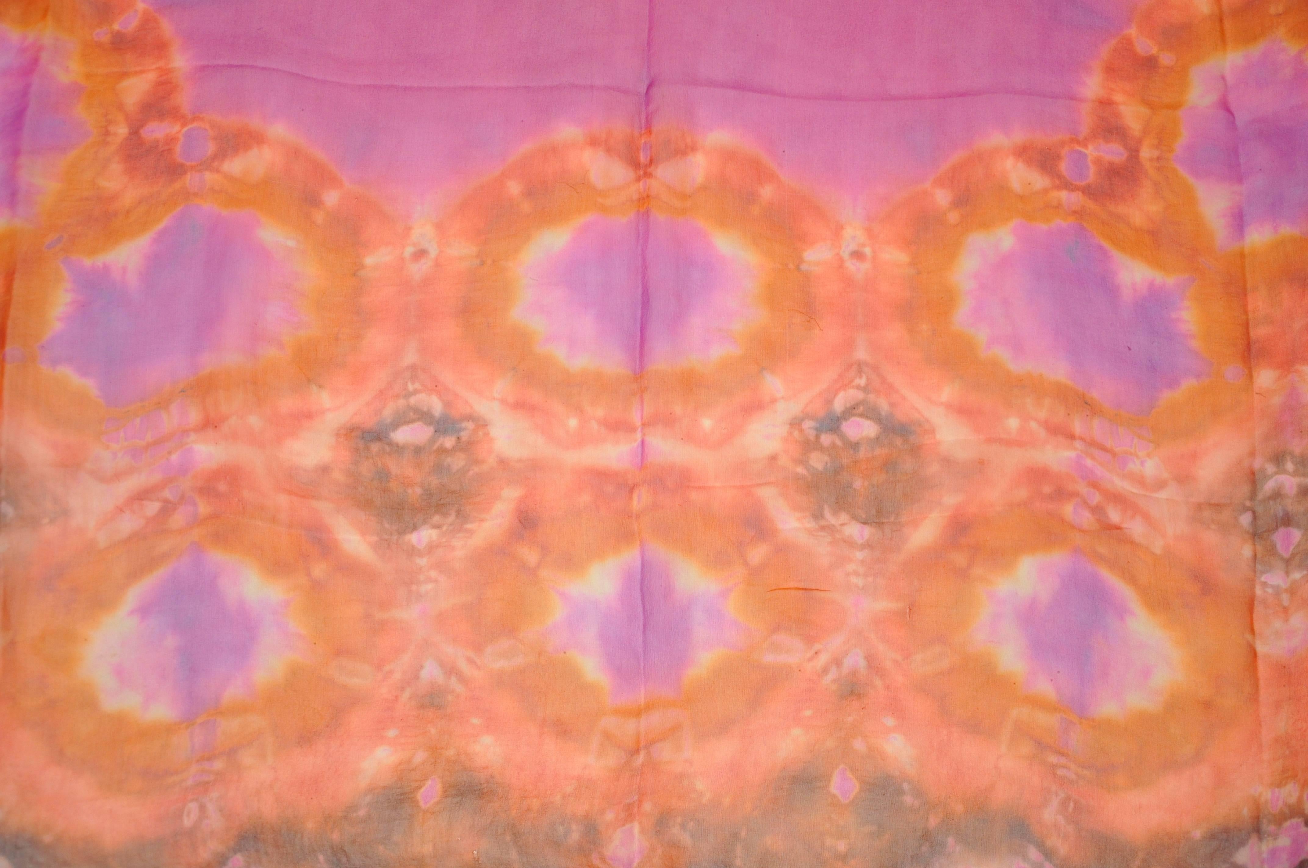 Women's or Men's Large Beautifully Multi-Color Tied-Dyed Silk Chiffon Scarf For Sale