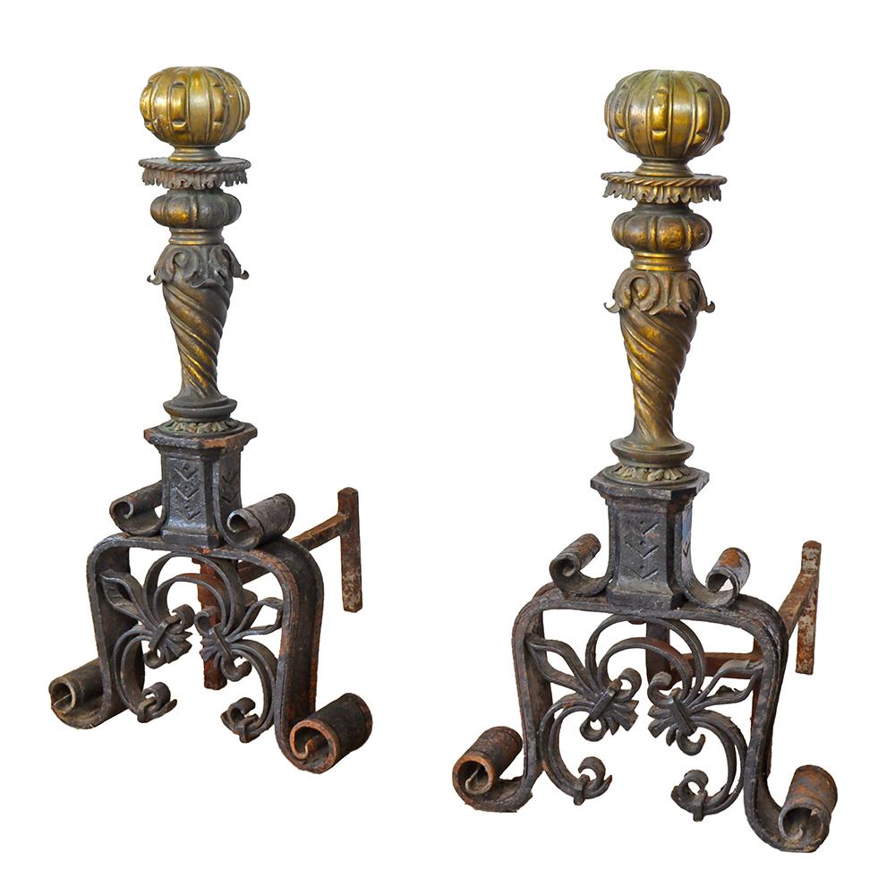 Large Beaux Arts Andirons In Good Condition In Aurora, OR
