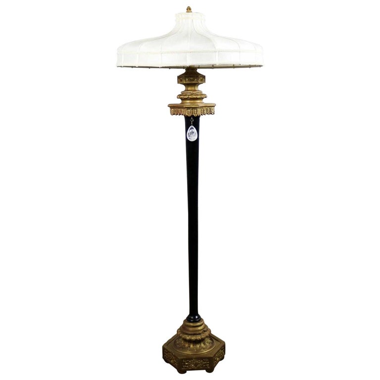 Large Beaux Arts Black and Gilt Floor Lamp with Handmade ...