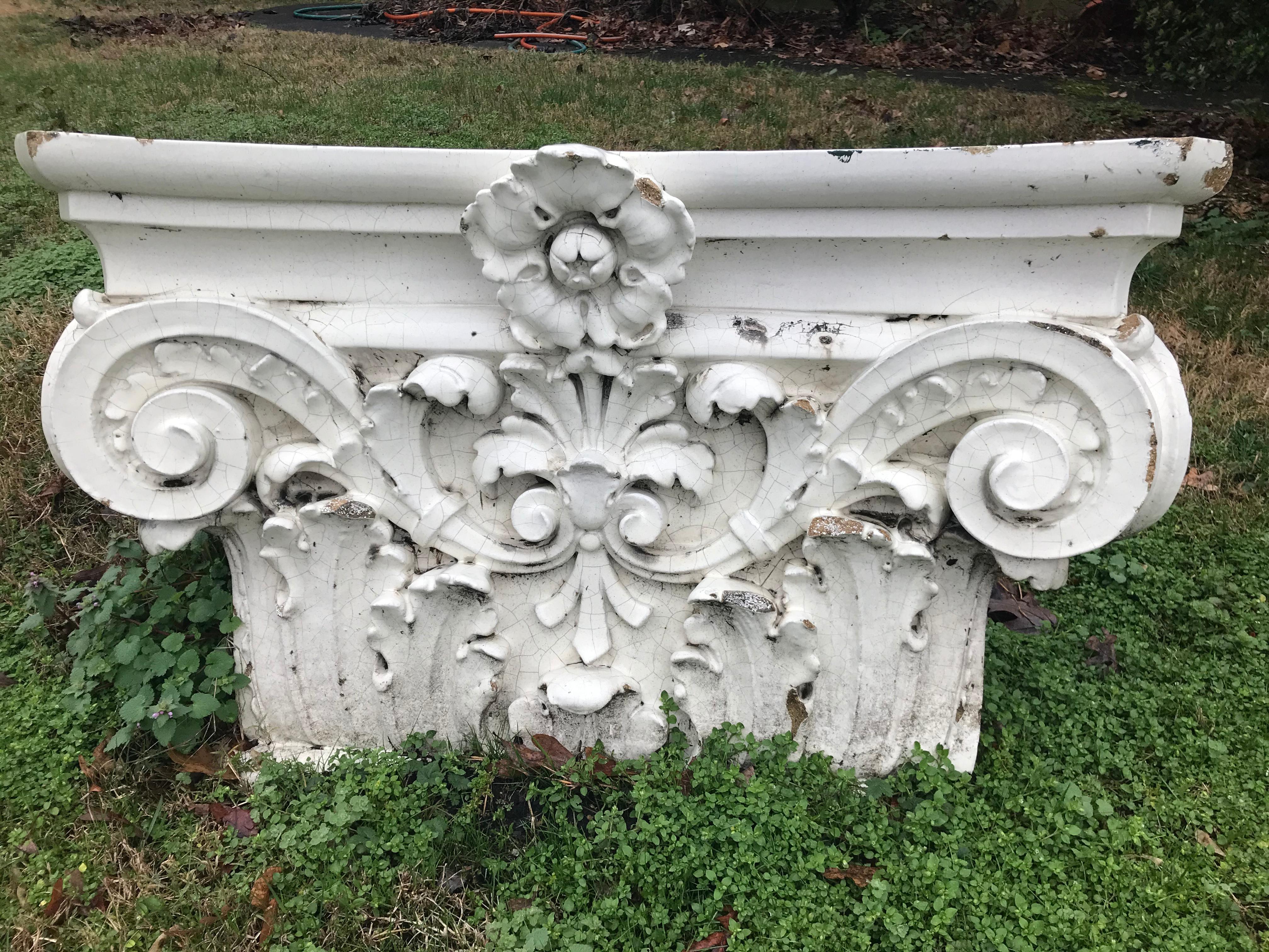Neoclassical Large Beaux Arts Glazed and Fired Terracotta Corinthian Capital