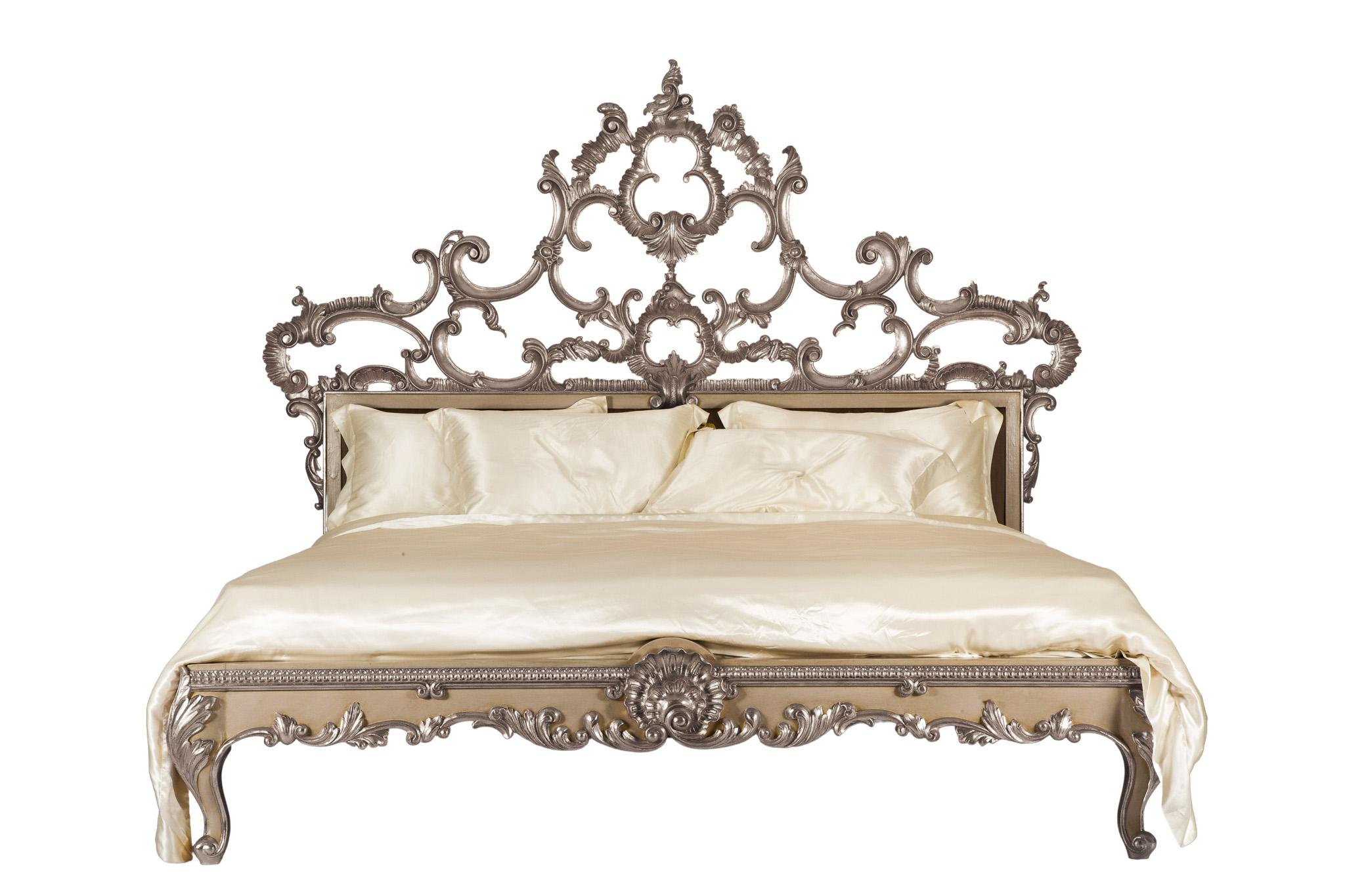 Wood Venetian Rococo Style Hand-Carved Gilt Bed by La Maison London - US King Size For Sale