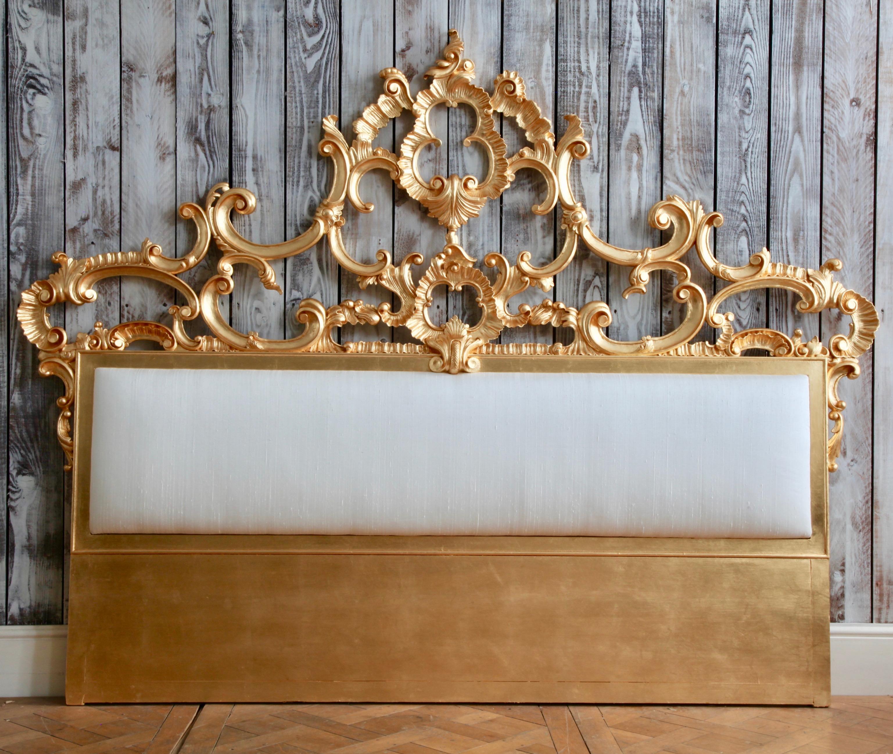 Venetian Rococo Style Hand-Carved Gilt Bed by La Maison London - US King Size For Sale 2