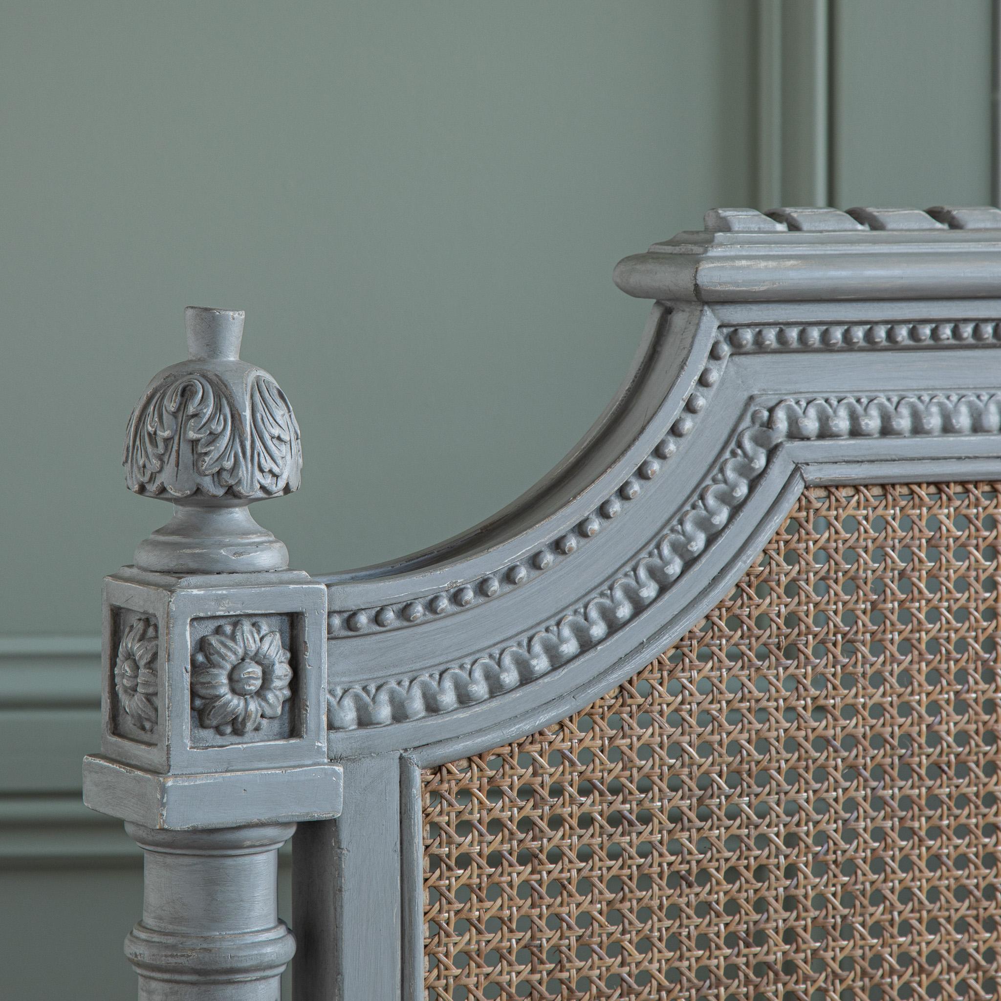 British Hand carved French LXVI Style Bergere Bed US King Size by La Maison London For Sale