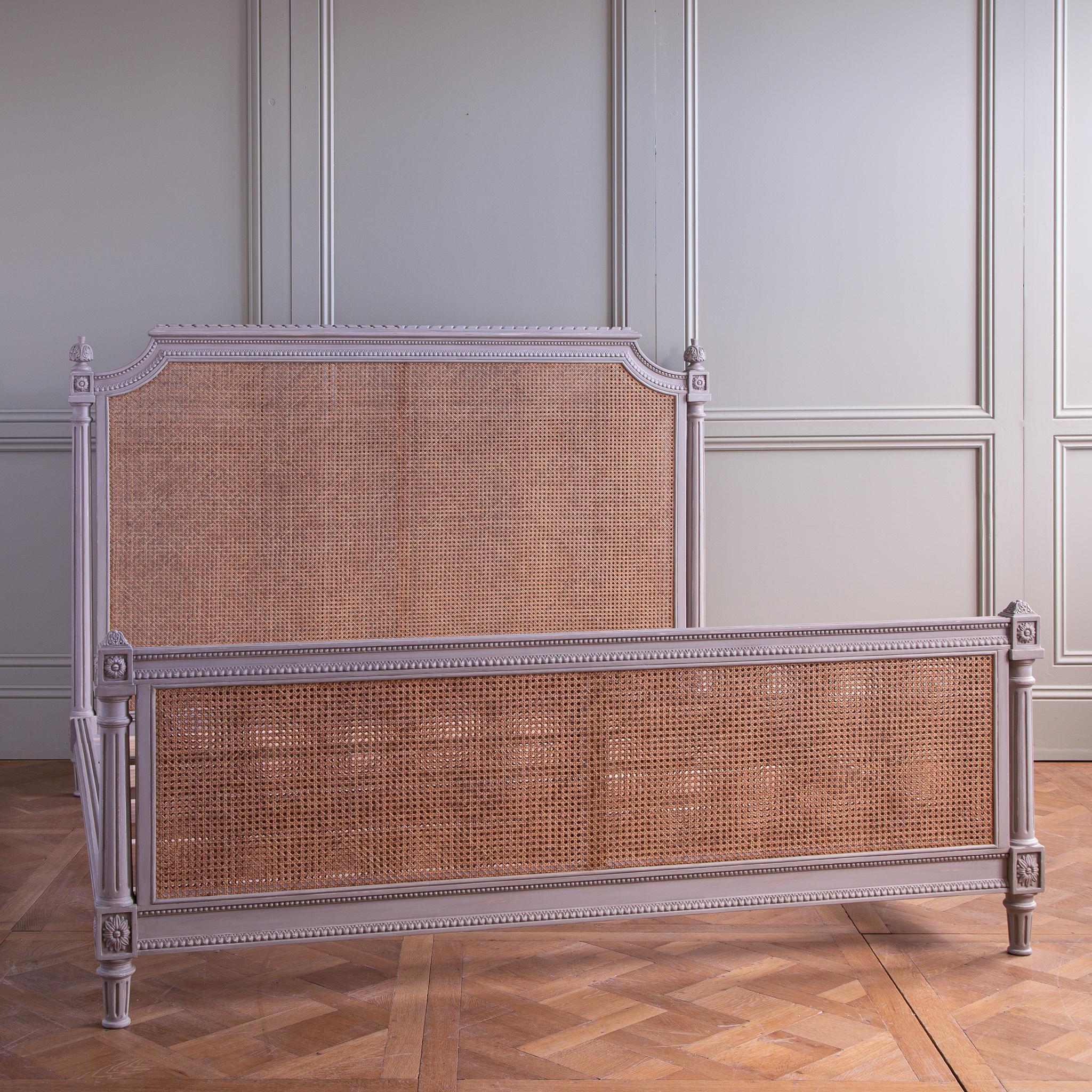 Cane Hand carved French LXVI Style Bergere Bed US King Size by La Maison London For Sale