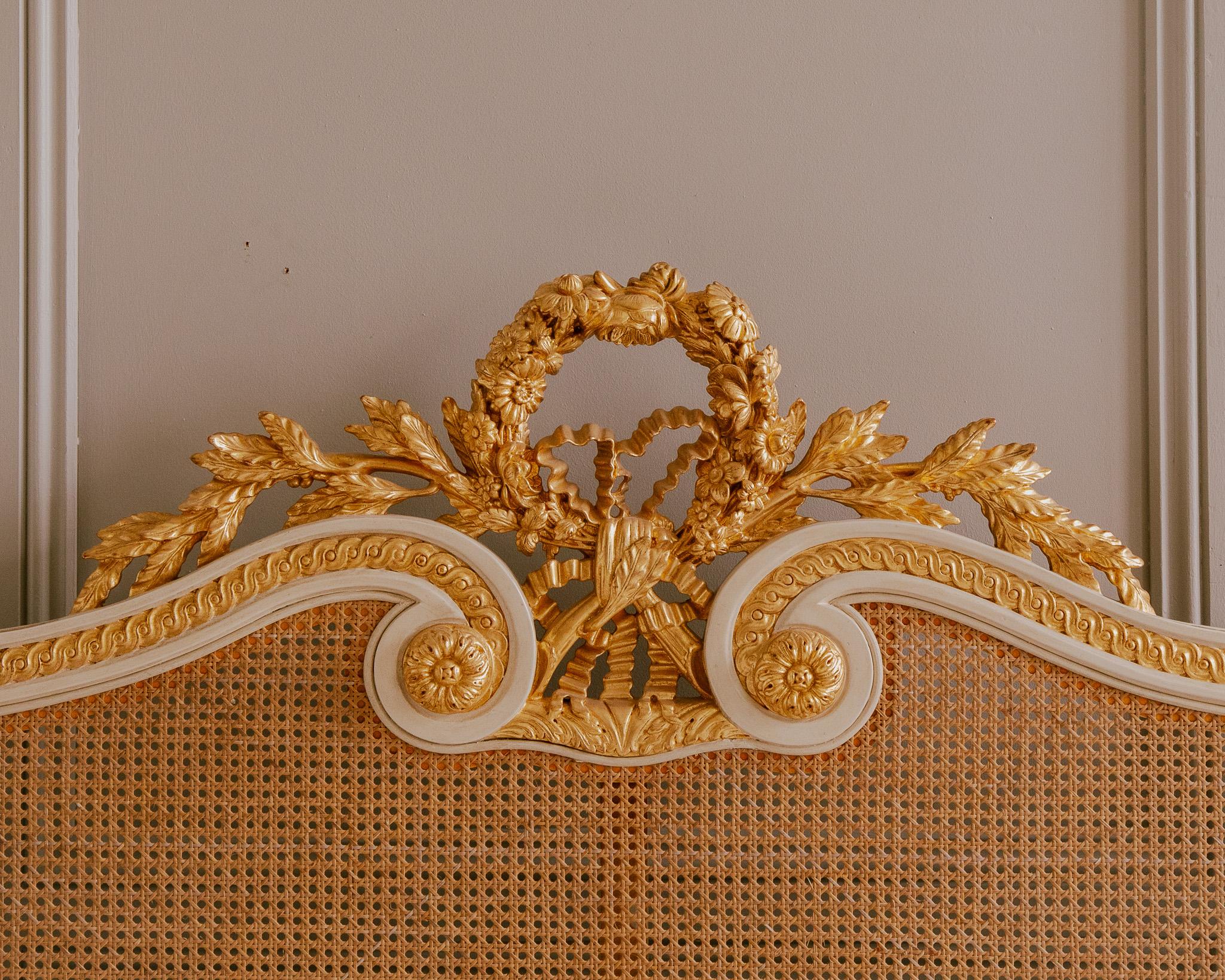 Cane Rosace Bed, US King Hand Carved in the Louis XVI Style by La Maison London For Sale