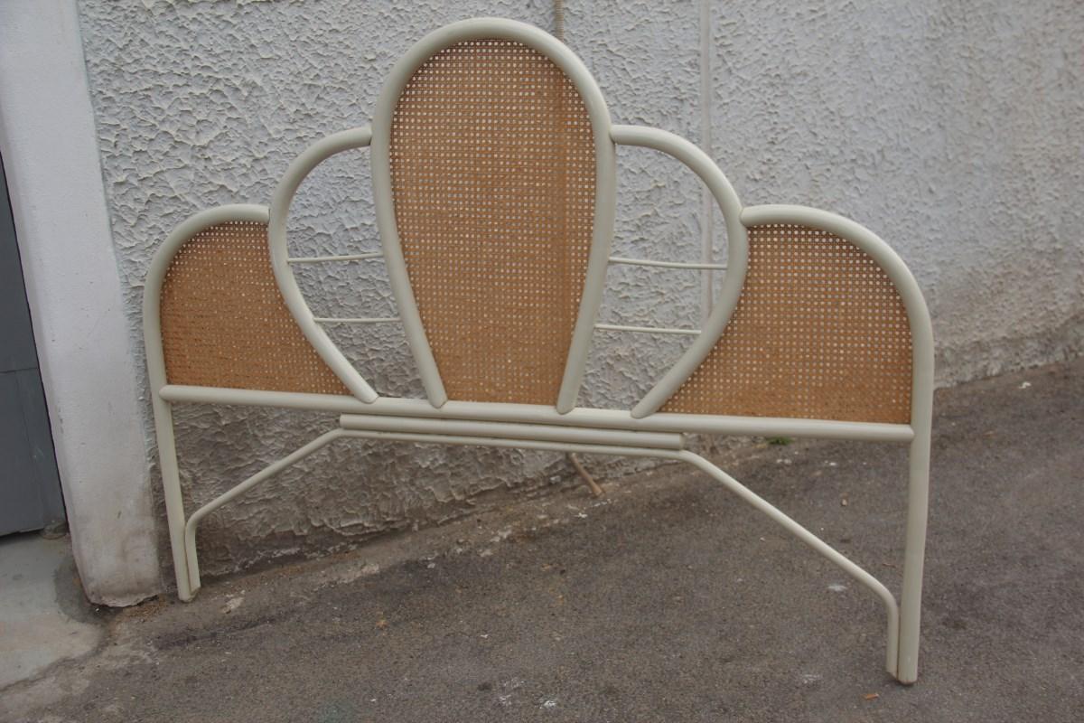 Grande testata di letto in bambù laccato bianco e paglia di Vienna, 1970, italiano 4