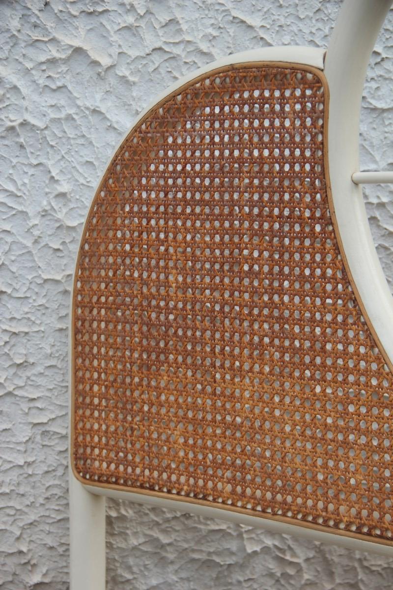 Grande testata di letto in bambù laccato bianco e paglia di Vienna, 1970, italiano 1